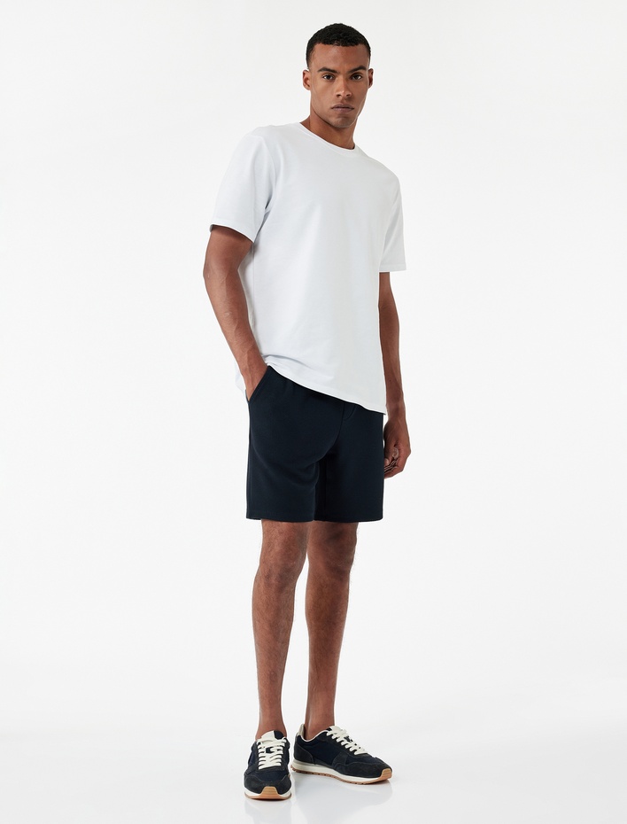  Dokulu Cepli Beli Bağcıklı Bermuda Şort