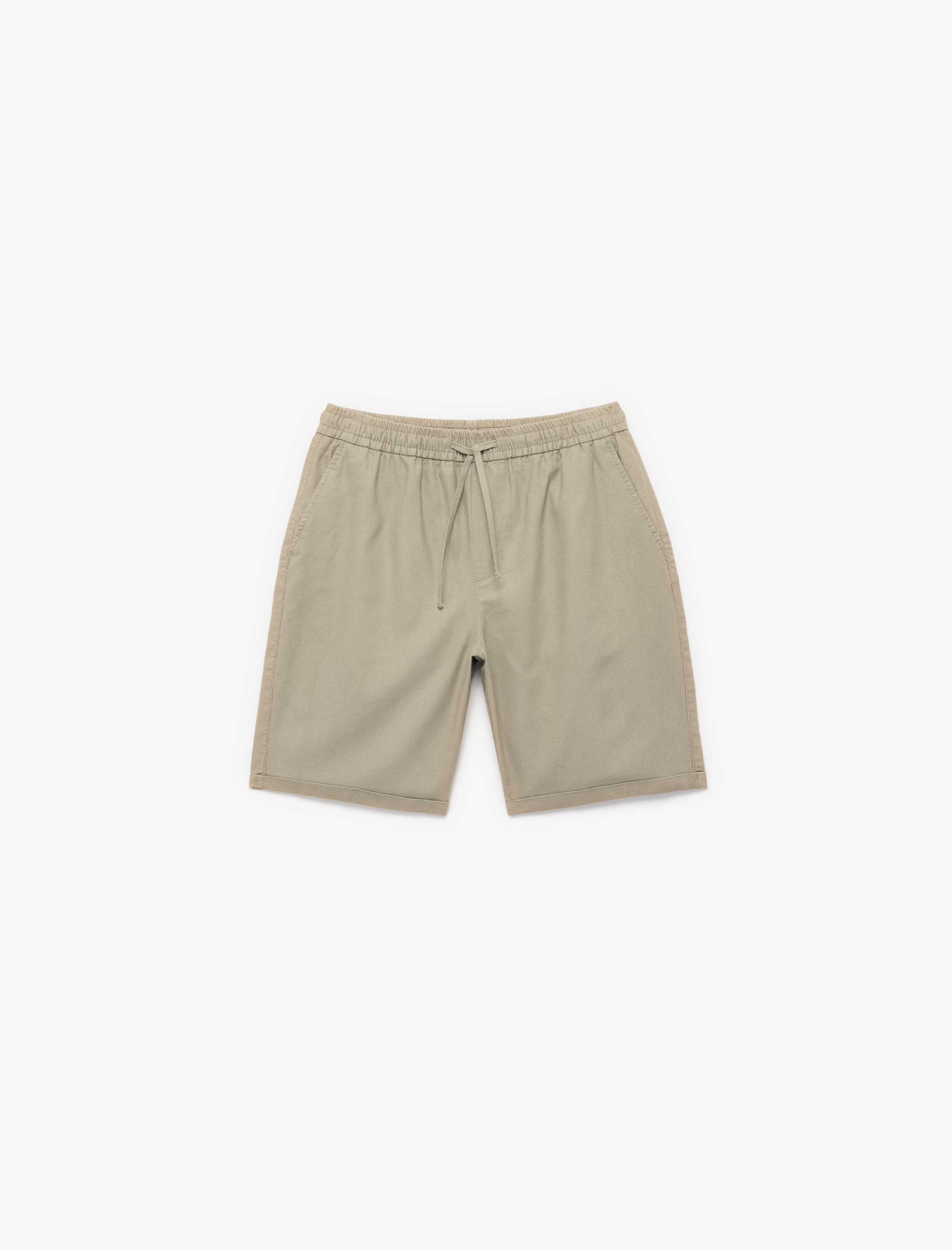   Pamuk Keten Karışımlı Beli Bağcıklı Bermuda Şort