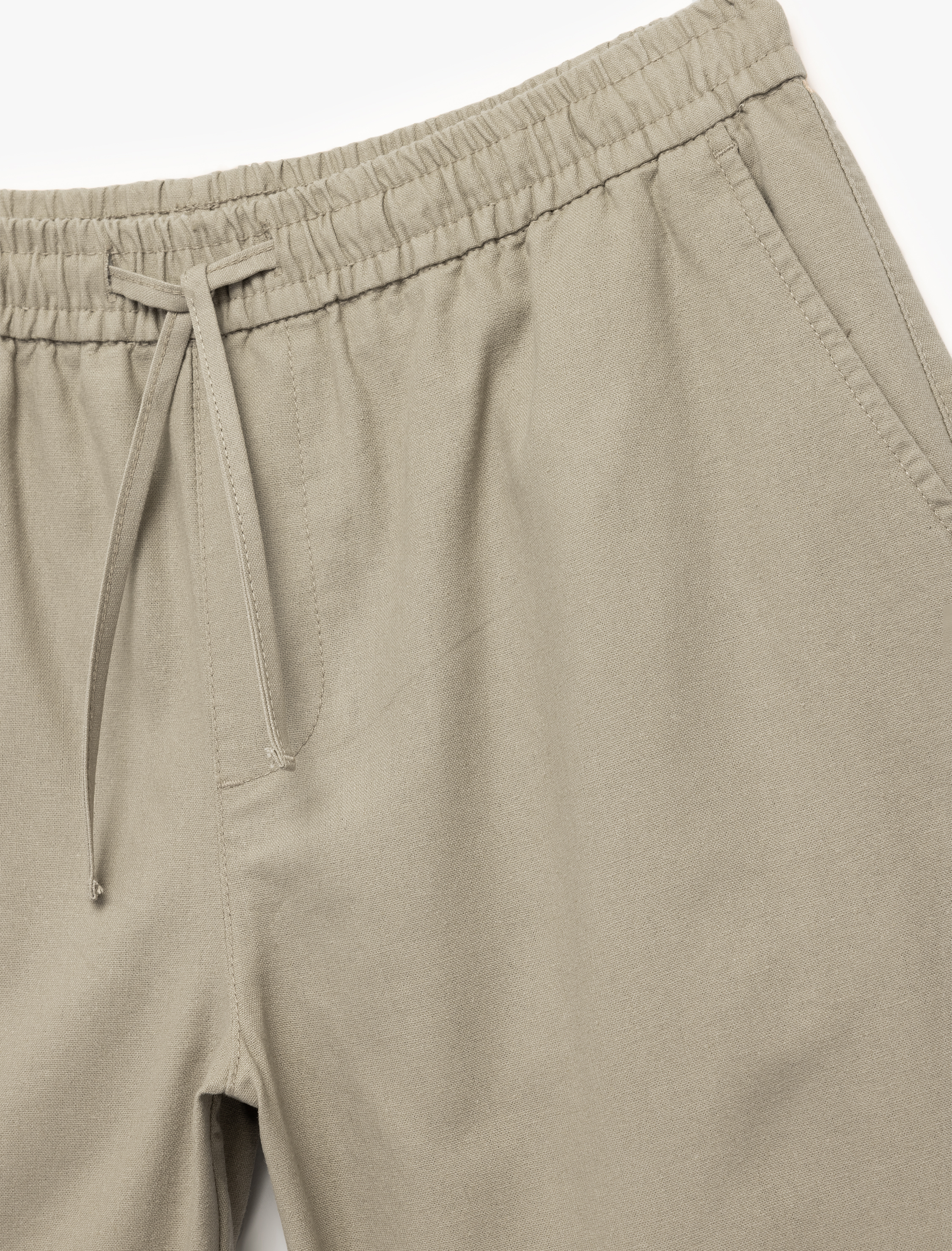   Pamuk Keten Karışımlı Beli Bağcıklı Bermuda Şort