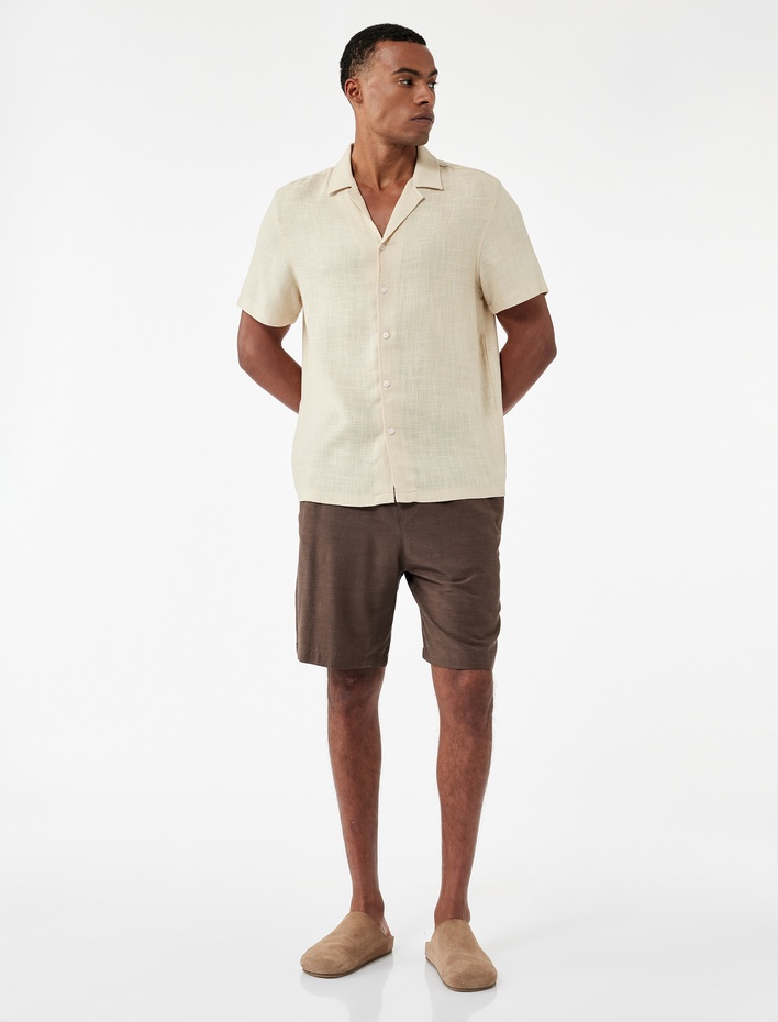  Regular Fit Kısa Kollu Havlu Kumaş Devrik Yaka Pamuklu Gömlek