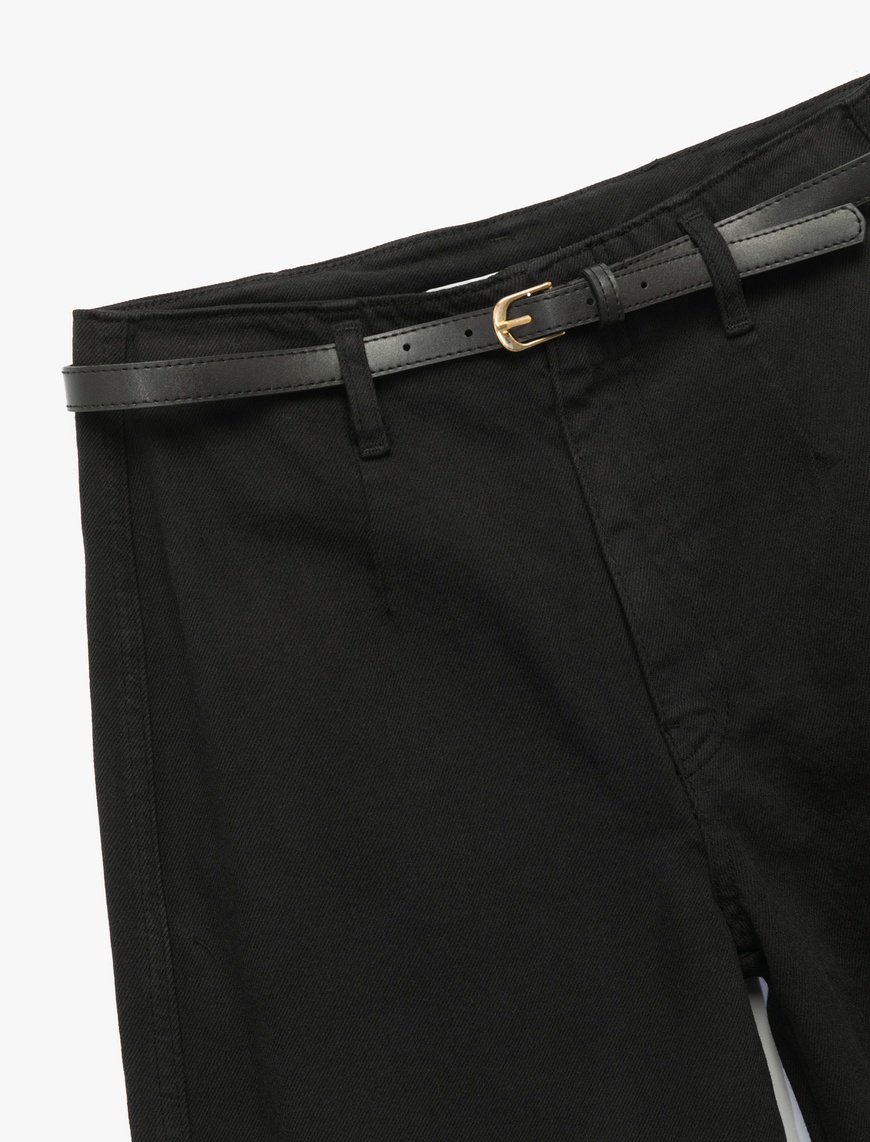   Pamuklu Geniş Paça Kemerli Crop Pantolon - Wide Leg Jeans