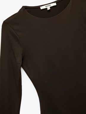 Slim Fit Uzun Kollu Bisiklet Yaka Bodysuit_4