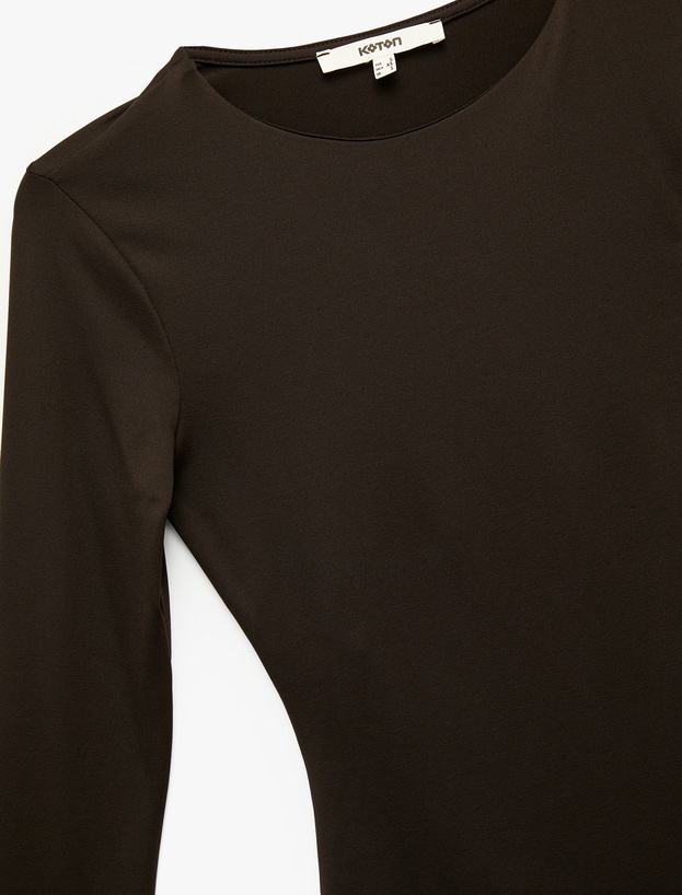 Slim Fit Uzun Kollu Bisiklet Yaka Bodysuit_4