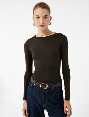 Slim Fit Uzun Kollu Bisiklet Yaka Bodysuit