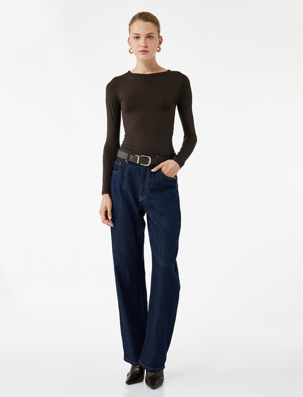 Slim Fit Uzun Kollu Bisiklet Yaka Bodysuit_1