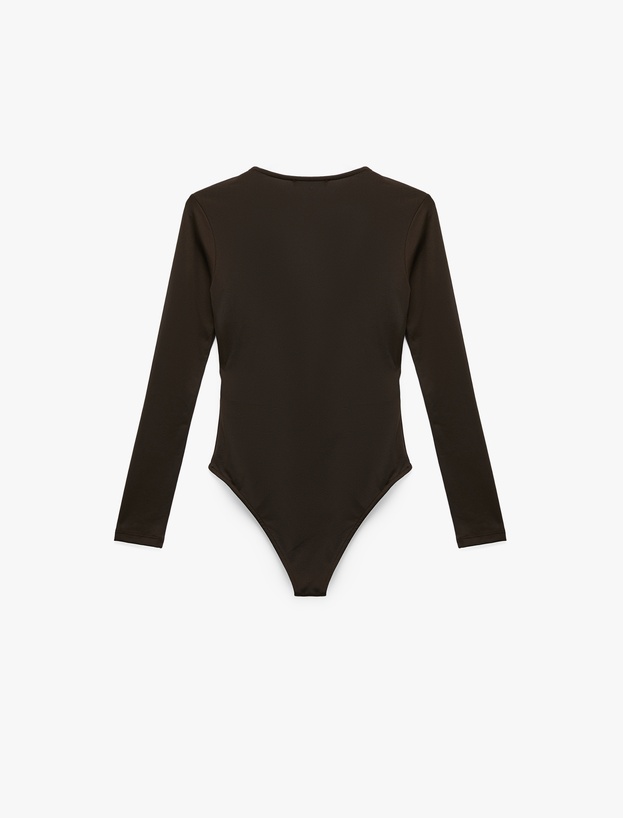 Slim Fit Uzun Kollu Bisiklet Yaka Bodysuit_3
