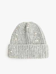 İnci İşlemeli Triko Bere