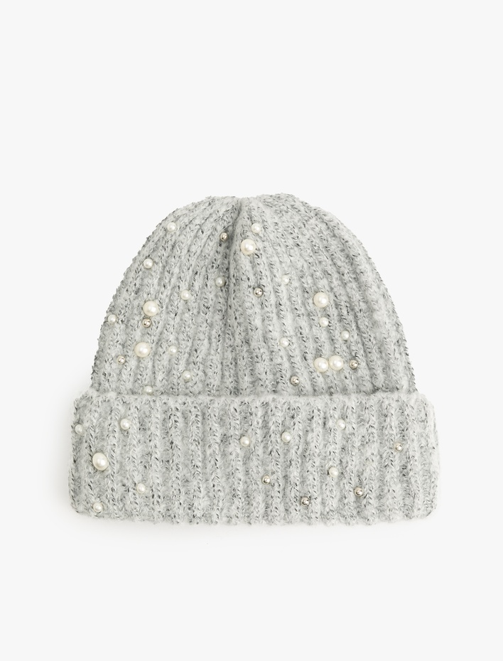 Kadın İnci İşlemeli Triko Bere