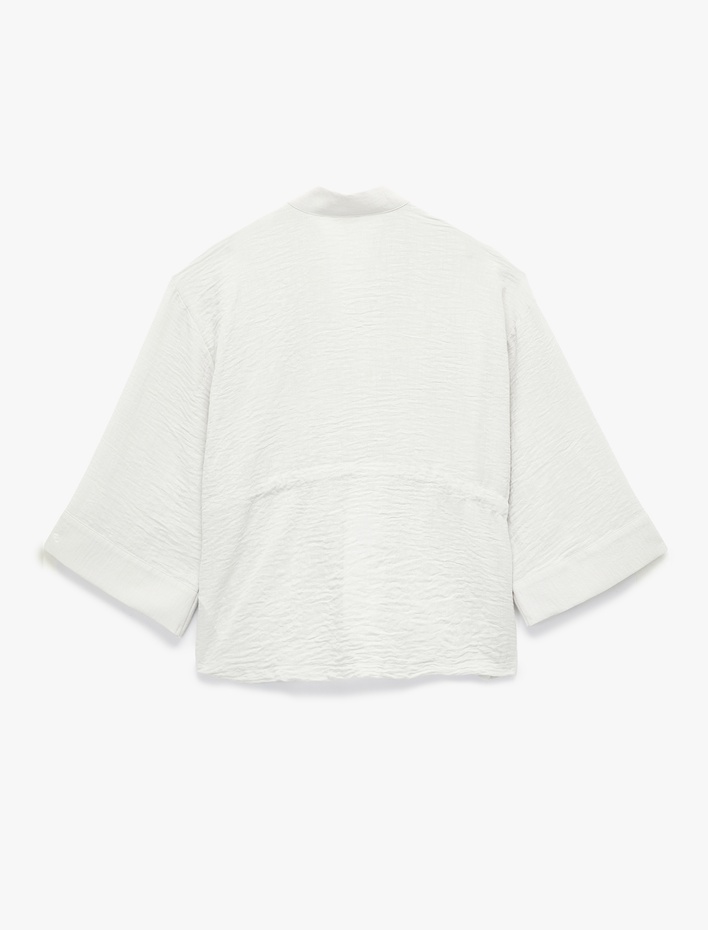  Uzun Kollu Cepli Beli Bağcık Detaylı Kruvaze Kimono