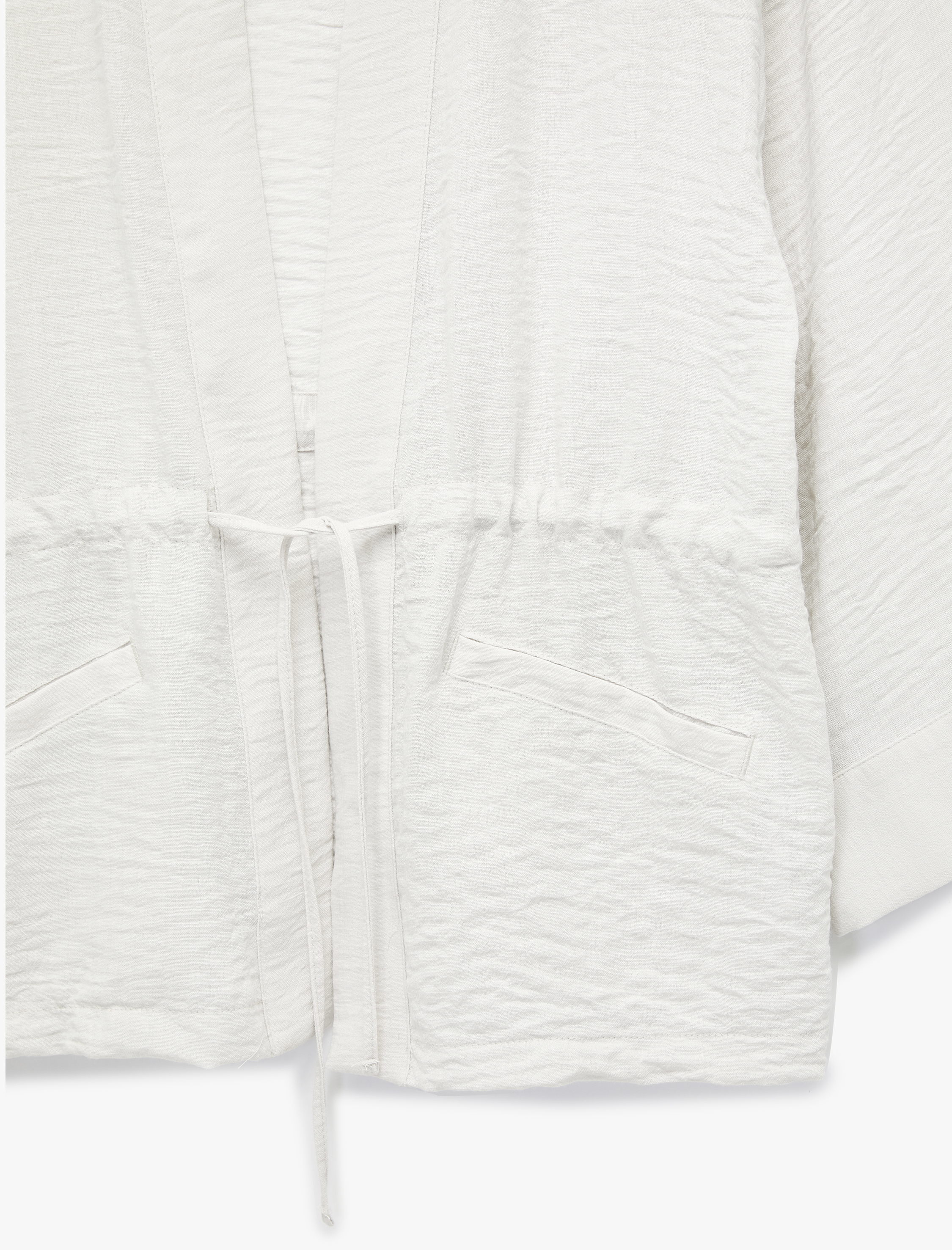   Uzun Kollu Cepli Beli Bağcık Detaylı Kruvaze Kimono