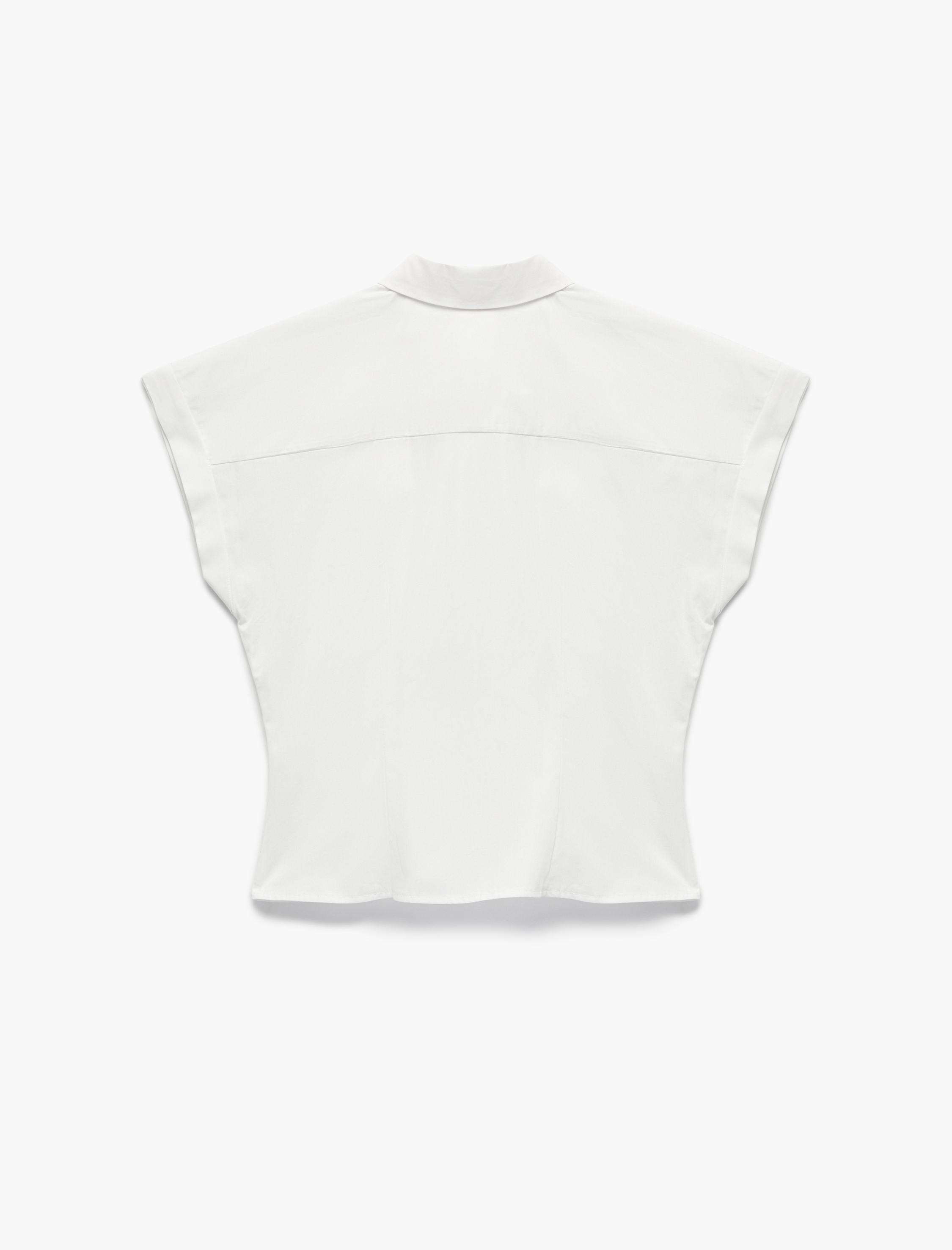   Slim Fit Kolsuz Önden Bağlama Detaylı Poplin Gömlek