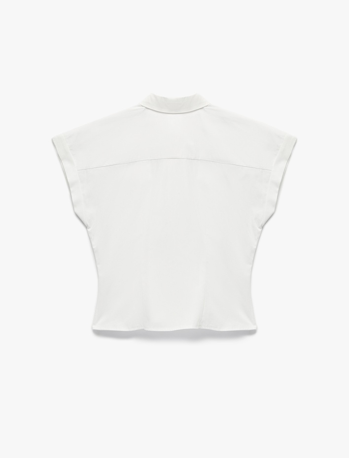  Slim Fit Kolsuz Önden Bağlama Detaylı Poplin Gömlek