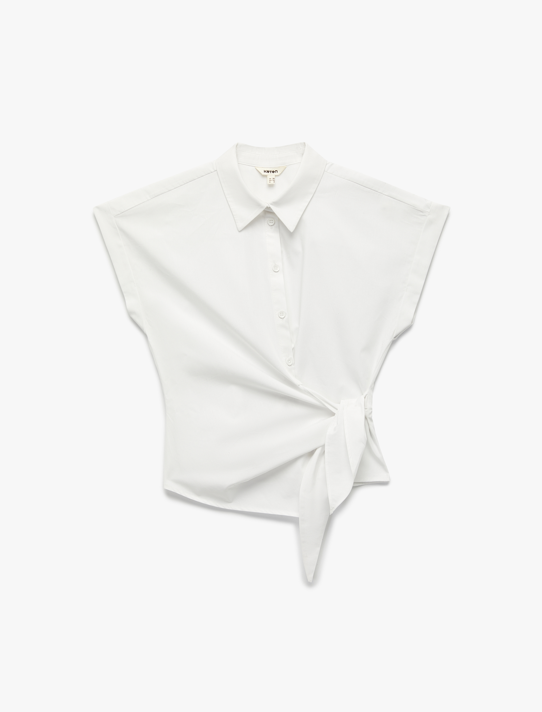   Slim Fit Kolsuz Önden Bağlama Detaylı Poplin Gömlek