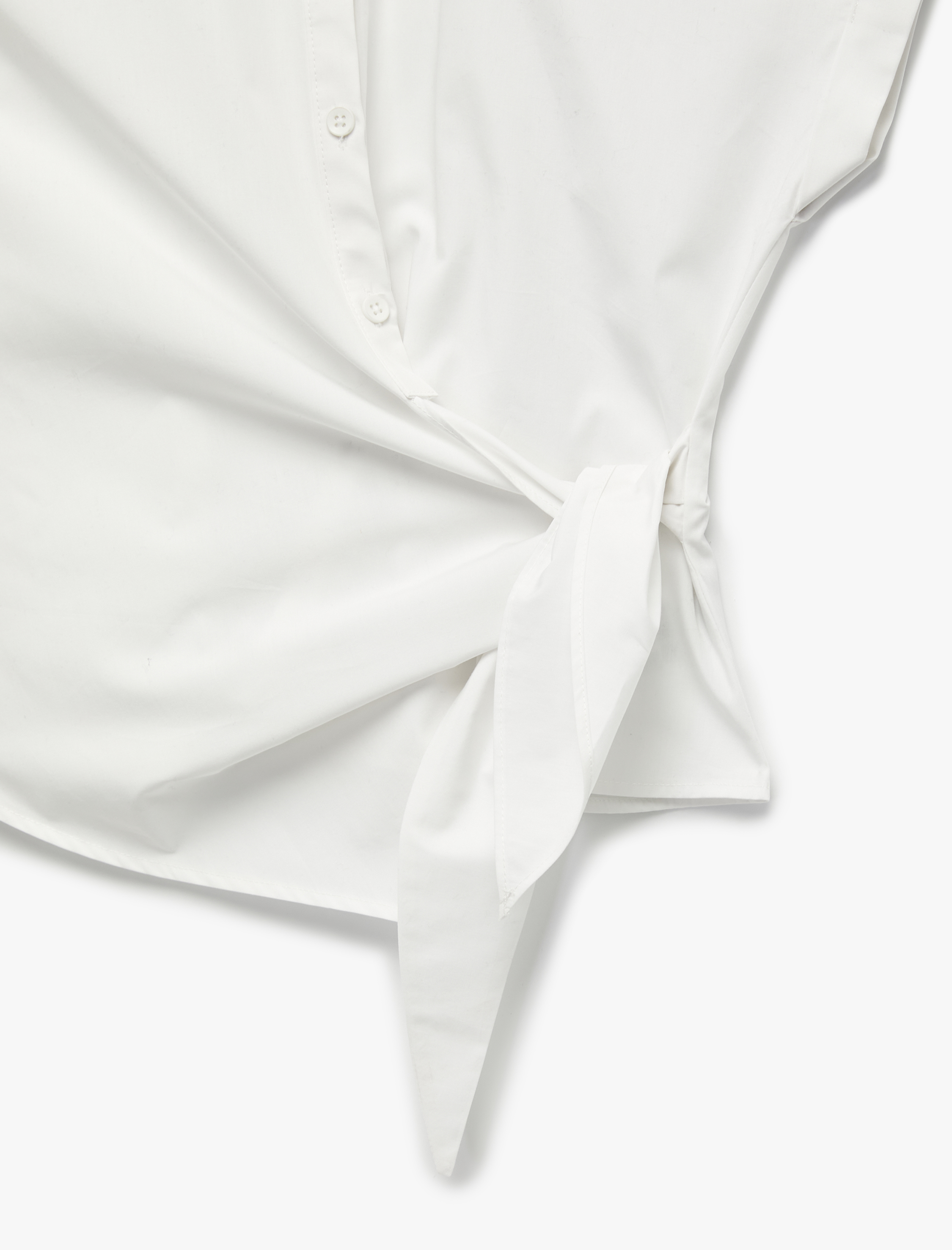   Slim Fit Kolsuz Önden Bağlama Detaylı Poplin Gömlek