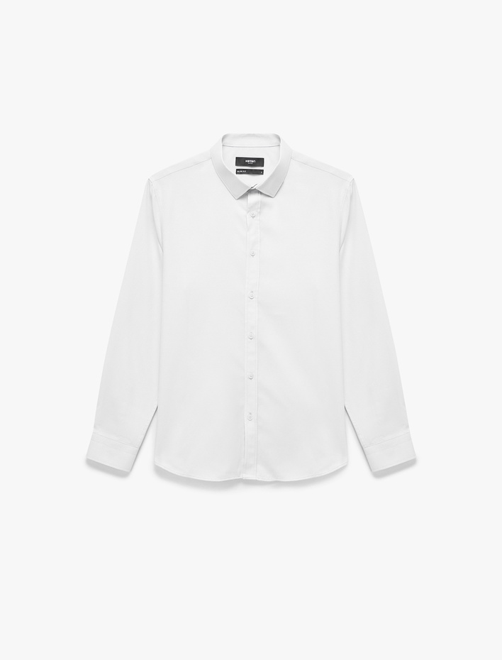  Yarım İtalyan Yaka Uzun Kollu Slim Fit Klasik Gömlek