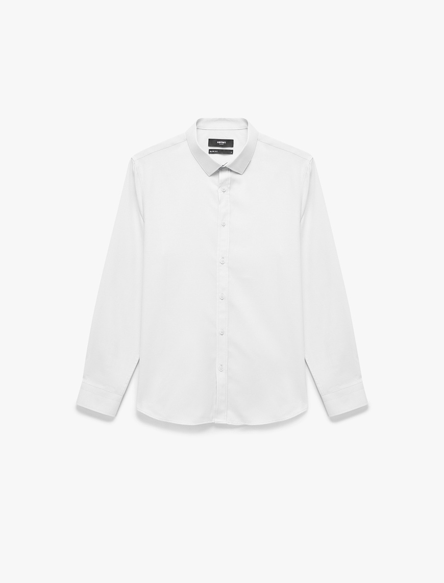   Yarım İtalyan Yaka Uzun Kollu Slim Fit Klasik Gömlek