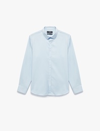 Yarım İtalyan Yaka Uzun Kollu Slim Fit Klasik Gömlek