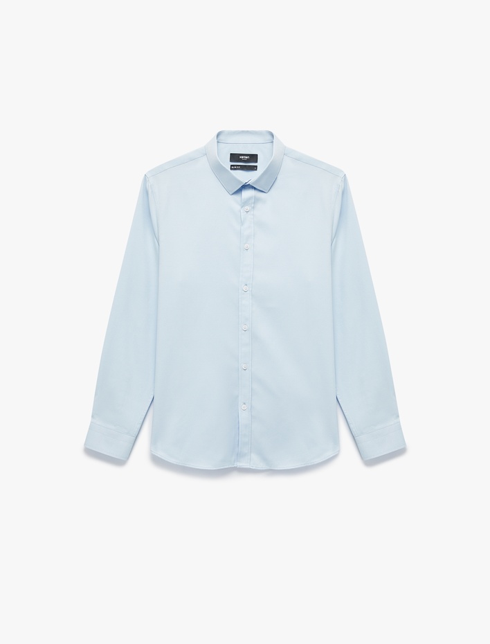  Yarım İtalyan Yaka Uzun Kollu Slim Fit Klasik Gömlek