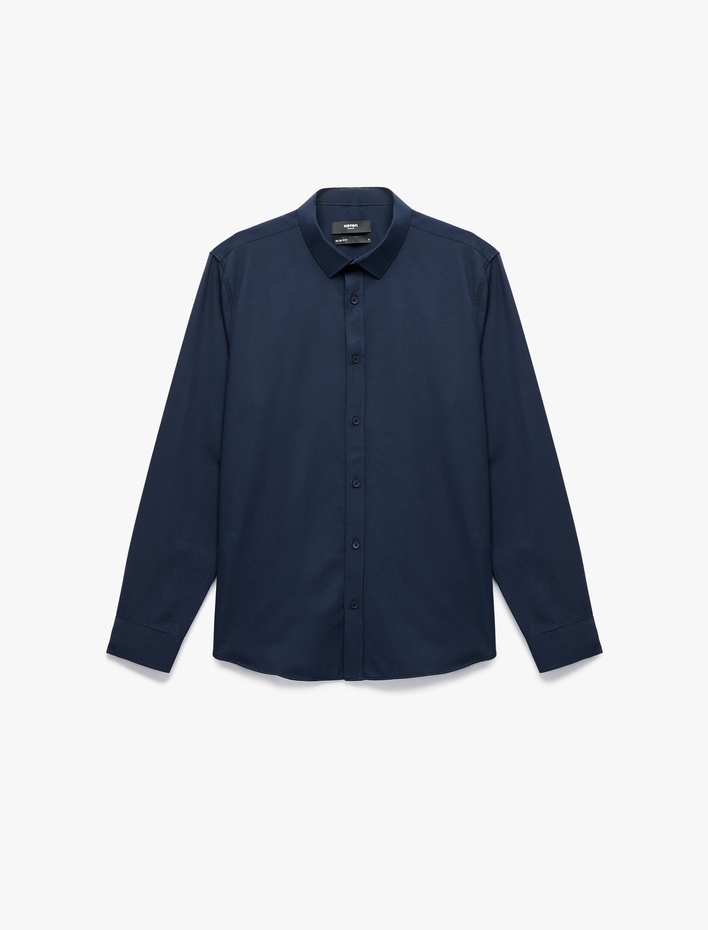  Yarım İtalyan Yaka Uzun Kollu Slim Fit Klasik Gömlek