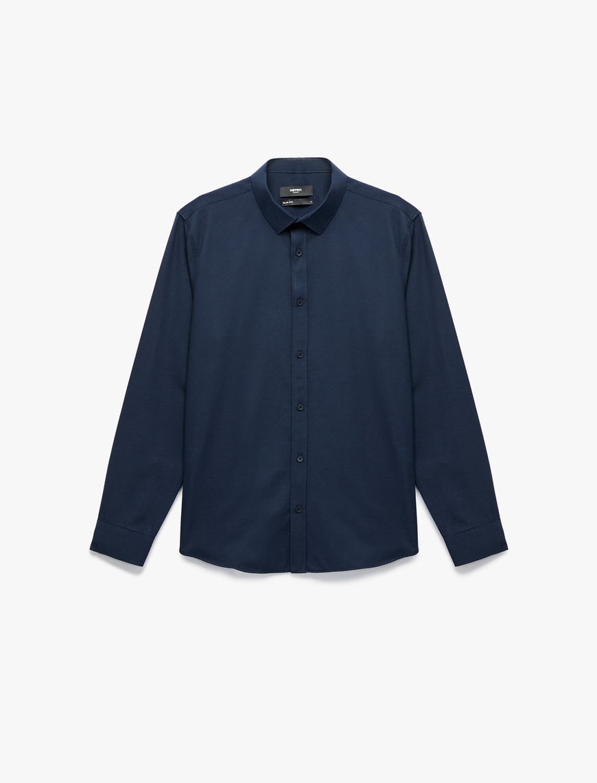   Yarım İtalyan Yaka Uzun Kollu Slim Fit Klasik Gömlek