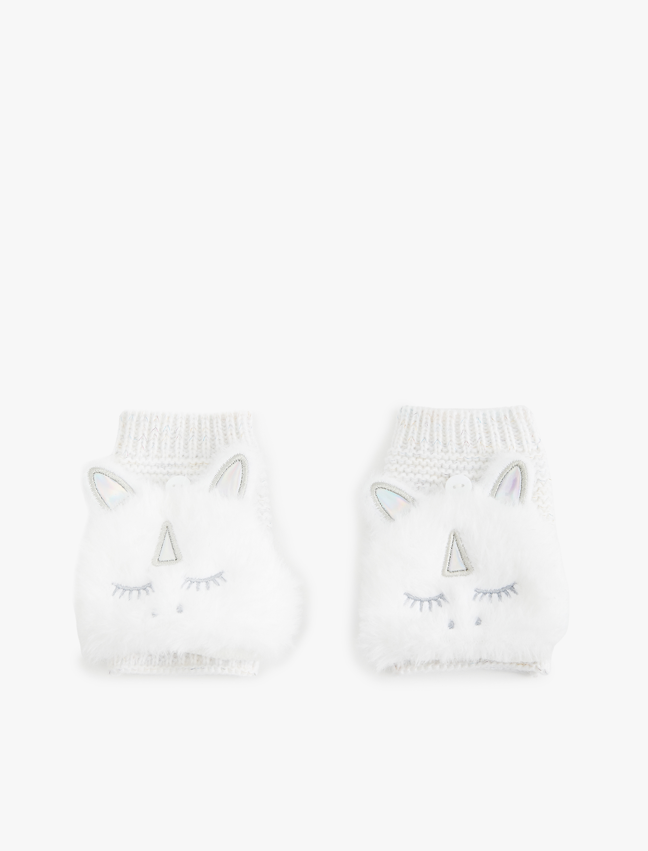  Kız Çocuk Peluş Detaylı Unicornlu Örgü Eldiven