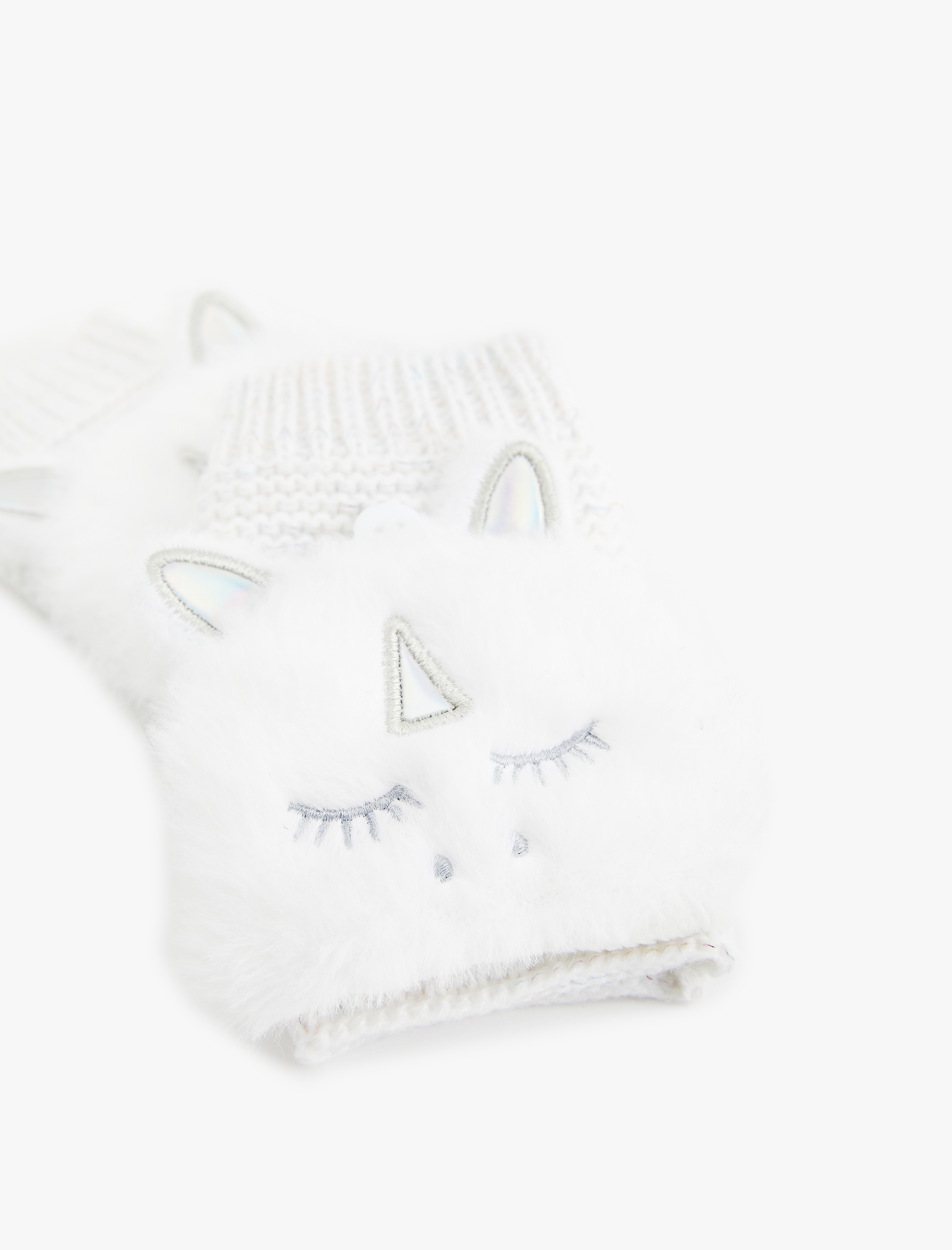  Kız Çocuk Peluş Detaylı Unicornlu Örgü Eldiven