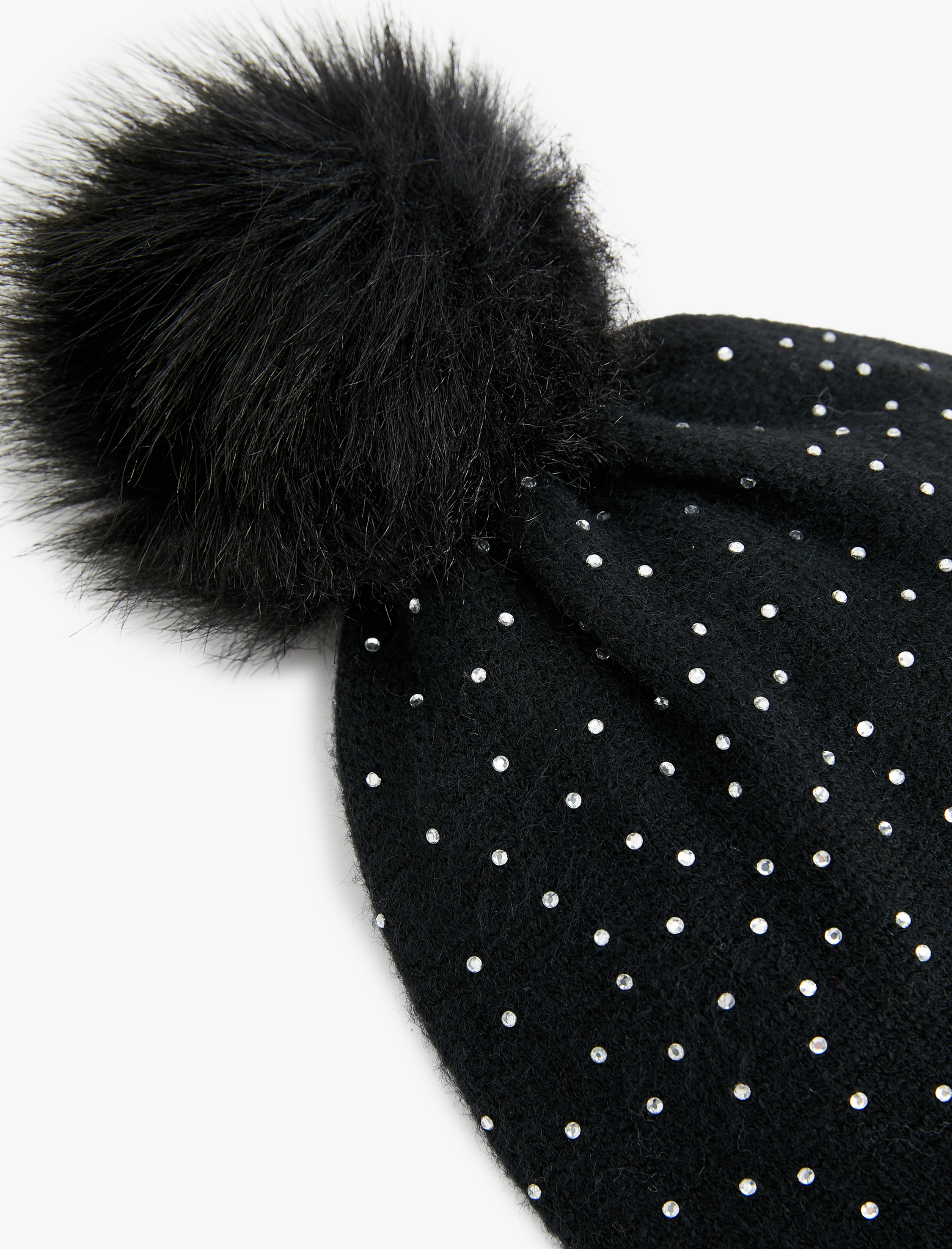  Kadın Ponpon Detaylı Katlı Triko Taşlı Bere