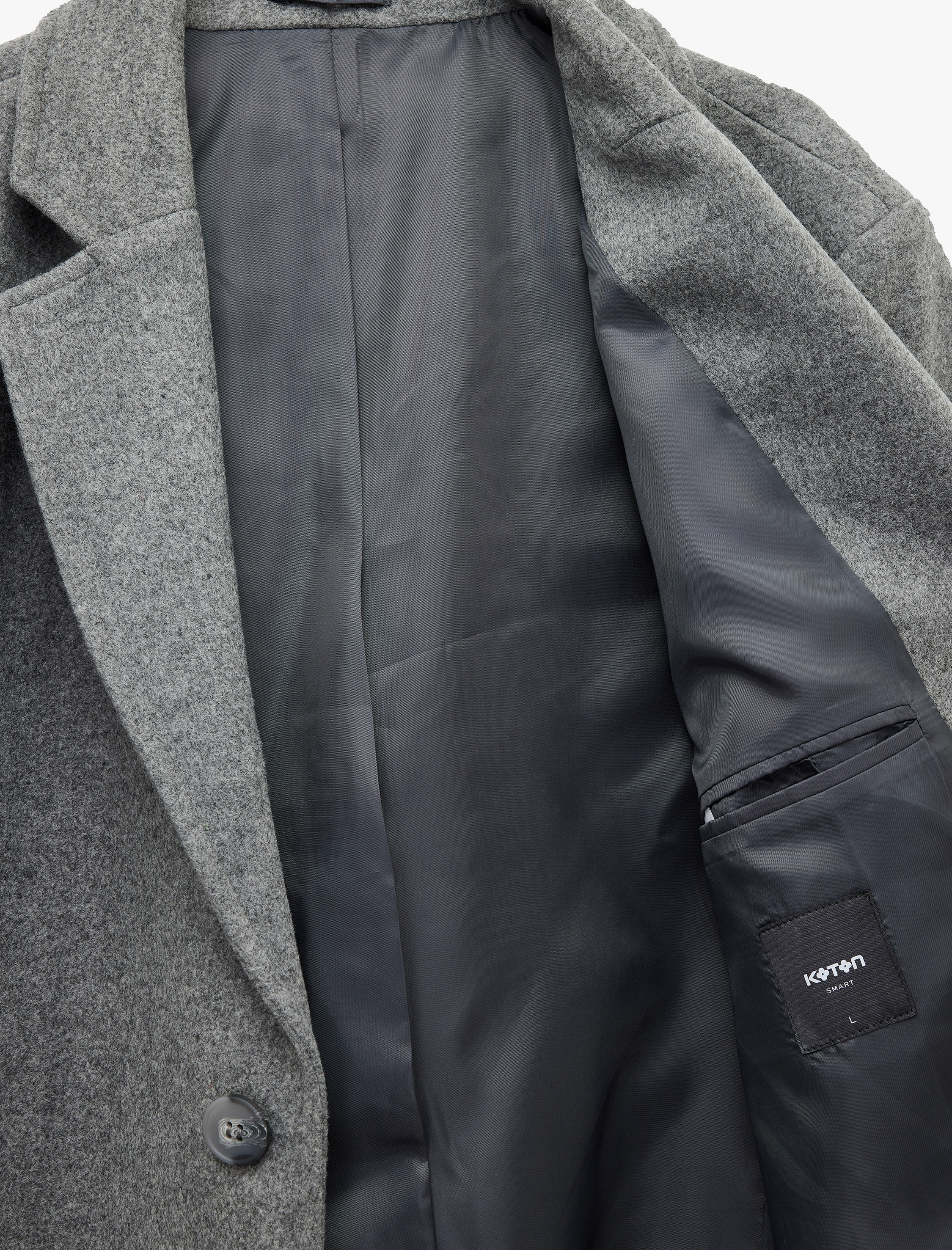   Cep Detaylı Uzun Kollu Düğmeli Dar Kalıp Kruvaze Yaka Kaşe Kaban