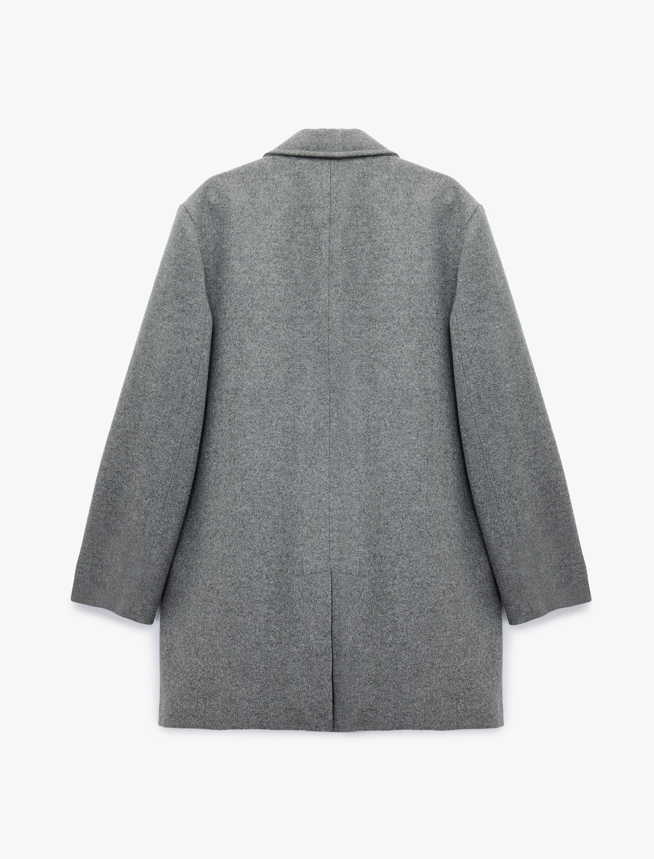   Cep Detaylı Uzun Kollu Düğmeli Dar Kalıp Kruvaze Yaka Kaşe Kaban