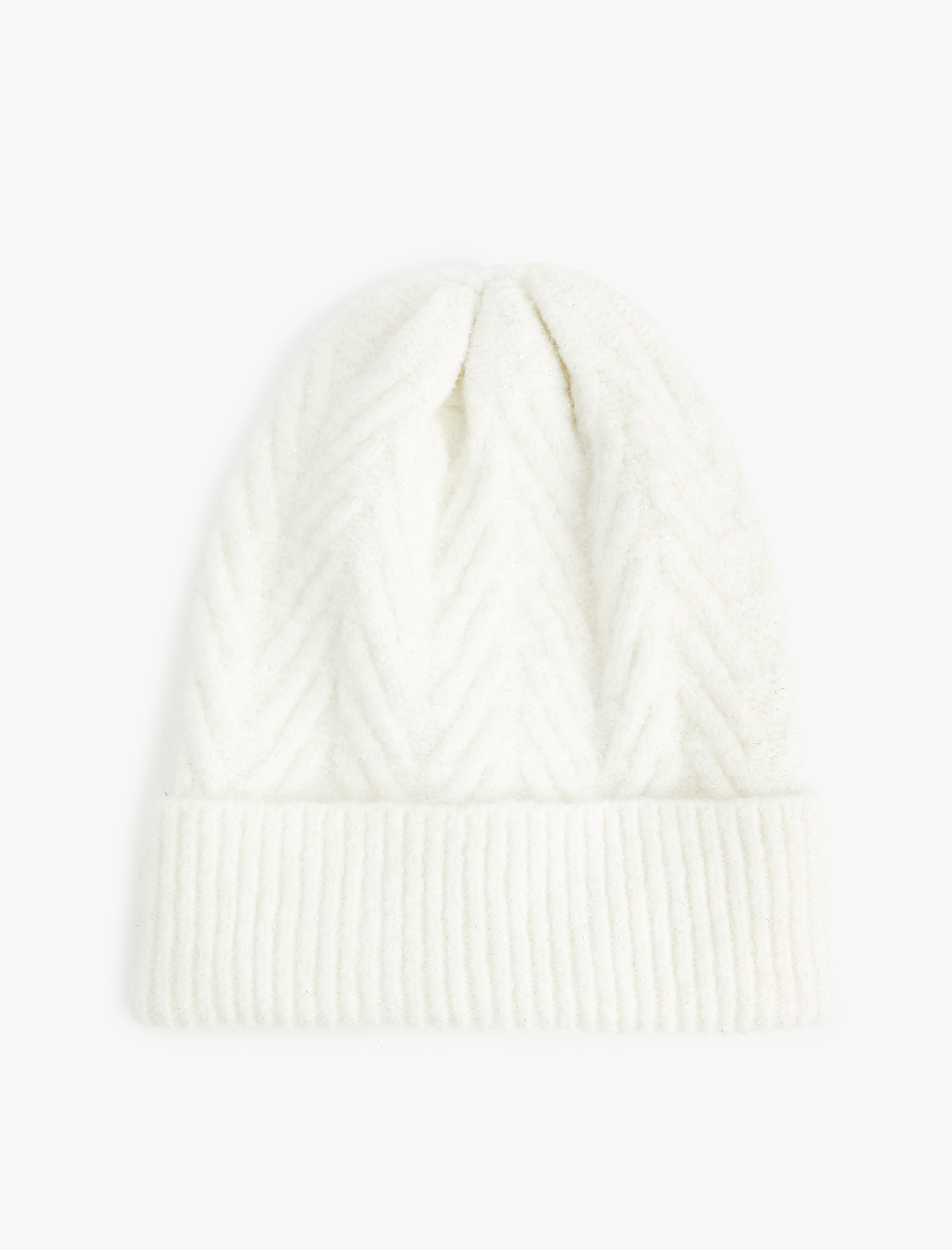  Kadın Sim Detaylı Saç Örgü Dokulu Katlı Triko Bere