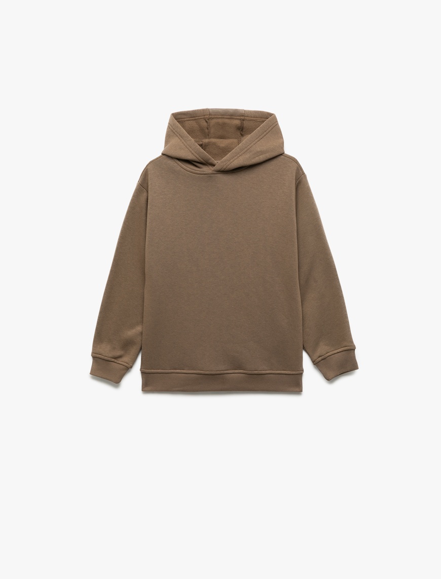  Erkek Çocuk Oversize Şardonlu Uzun Kollu Basic Kapşonlu Sweatshirt