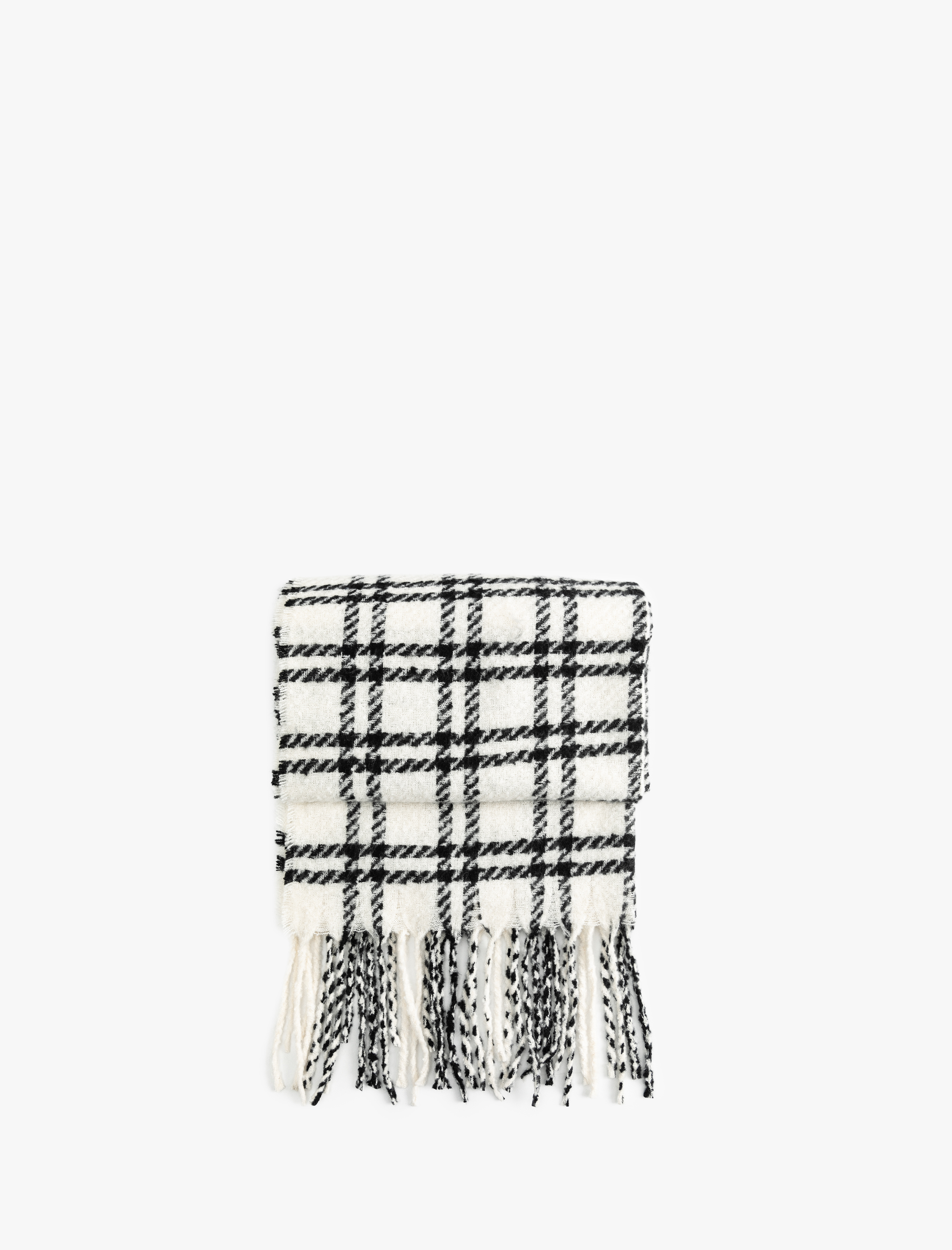  Kadın Kareli Püsküllü Yumuşak Dokulu Uzun Atkı