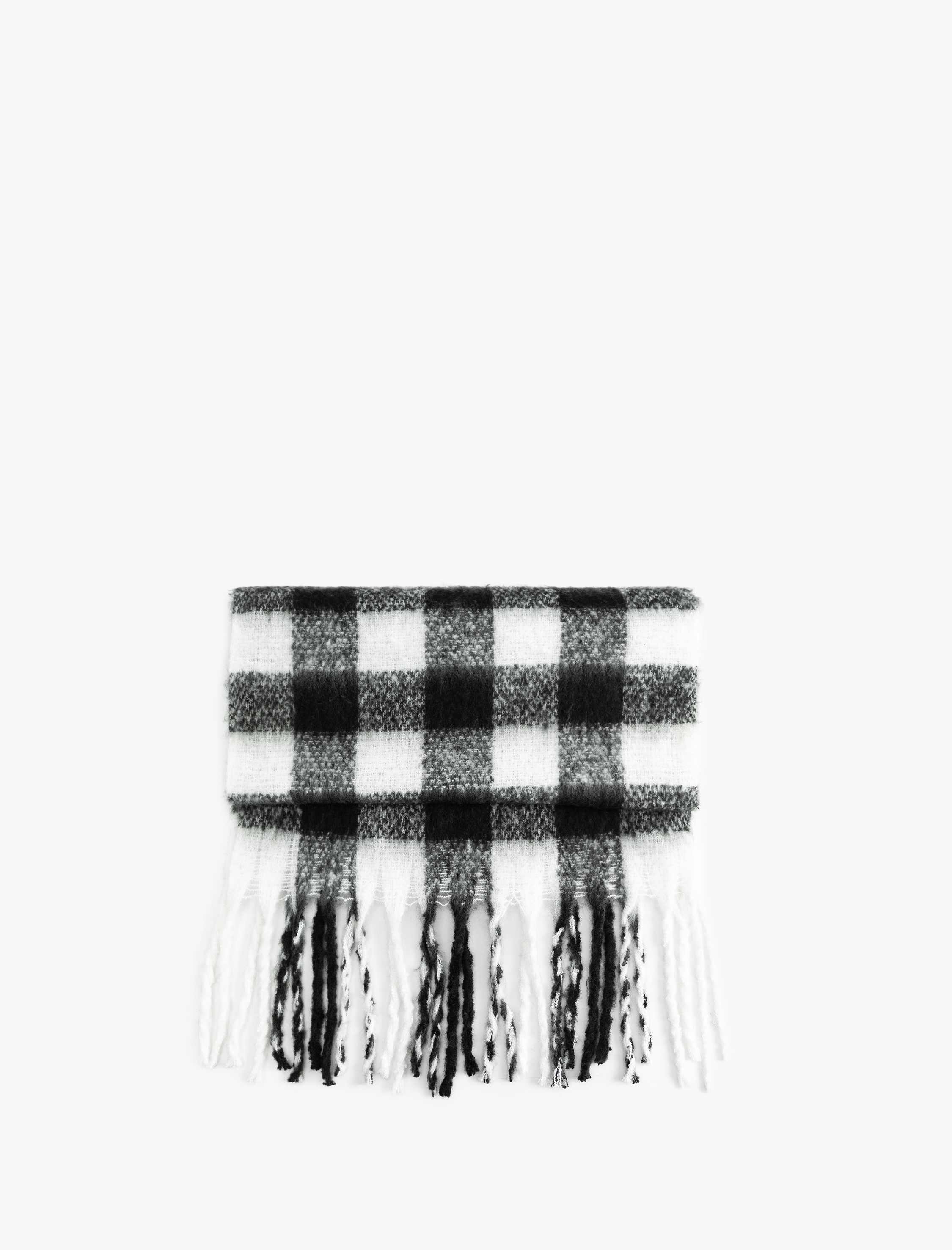  Kadın Yumuşak Dokulu Püsküllü Ekoseli Uzun Atkı