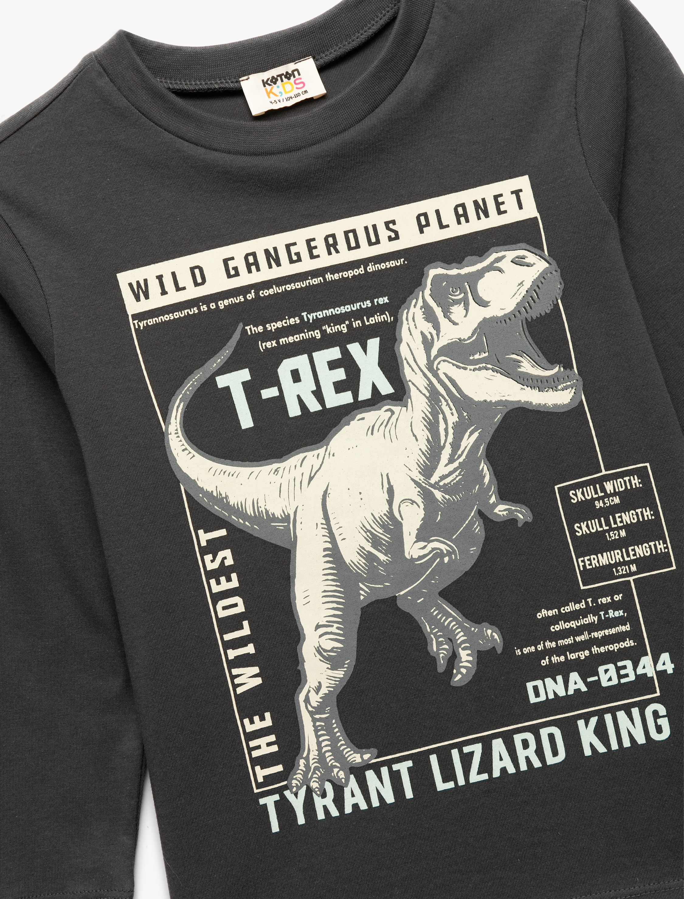  Erkek Çocuk Dinozor Baskılı Uzun Kollu Bisiklet Yaka Tişört