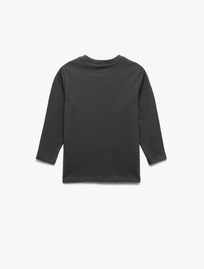 Erkek Çocuk Dinozor Baskılı Uzun Kollu Bisiklet Yaka Tişört