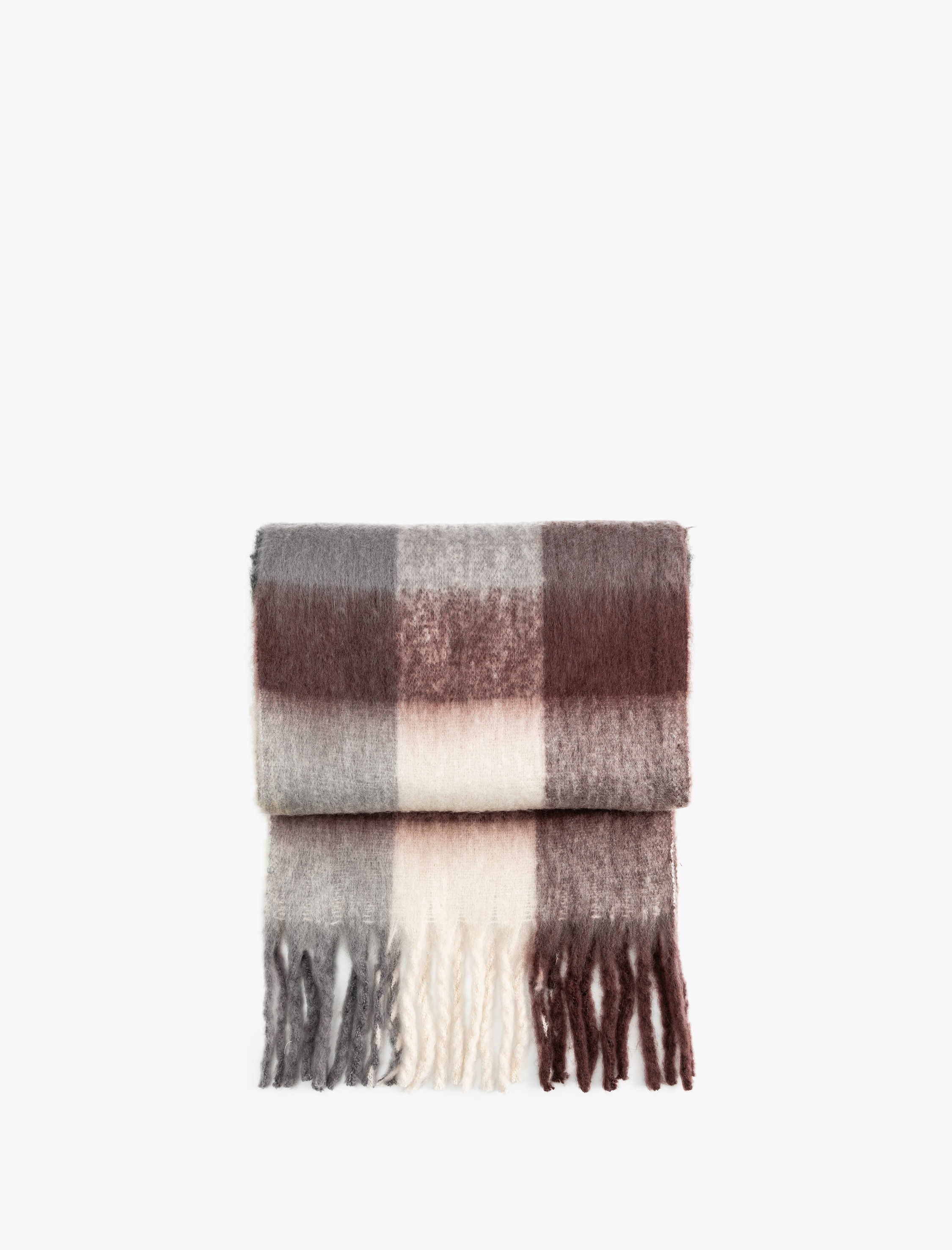  Kadın Yumuşak Dokulu Püsküllü Ekoseli Uzun Atkı