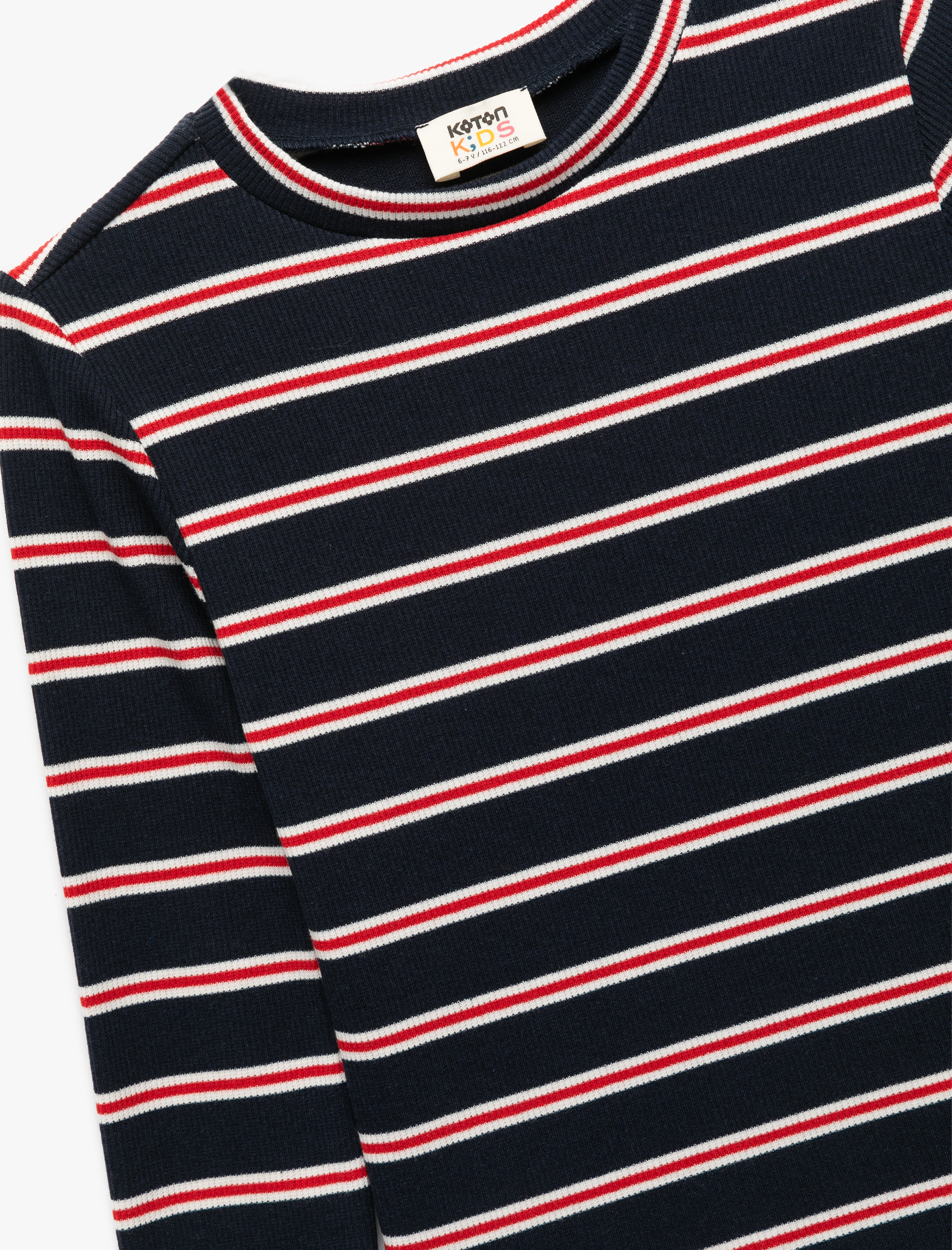  Kız Çocuk Uzun Kollu Bisiklet Yaka Çizgili Tişört