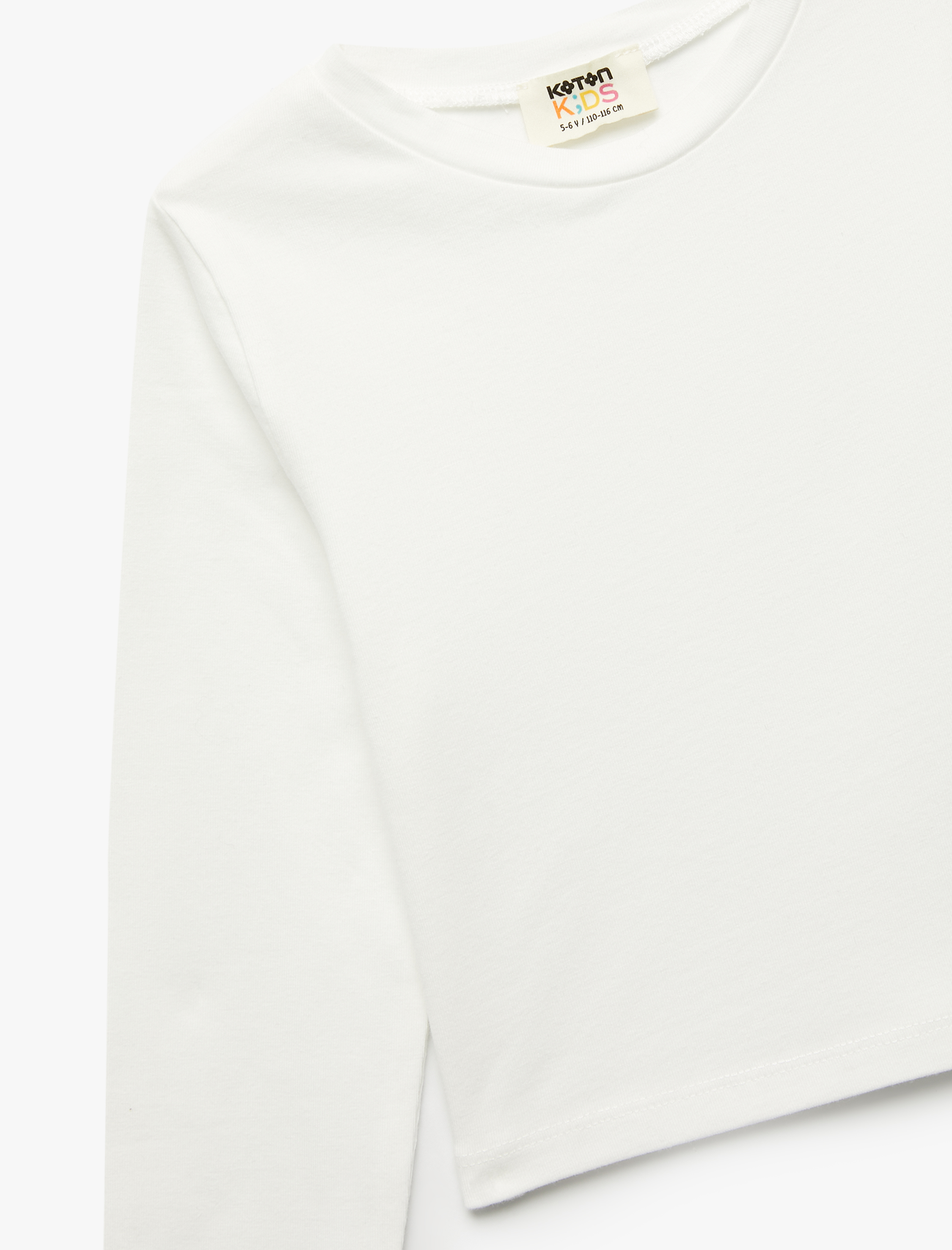  Kız Çocuk Pamuklu Bisiklet Yaka Uzun Kollu Basic Crop Tişört