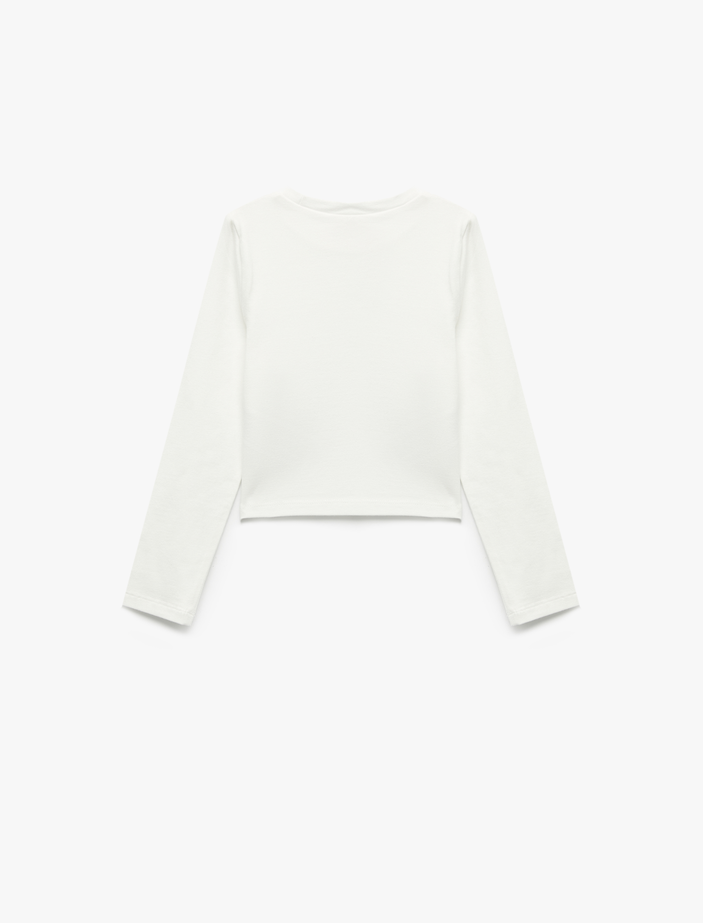  Kız Çocuk Pamuklu Bisiklet Yaka Uzun Kollu Basic Crop Tişört