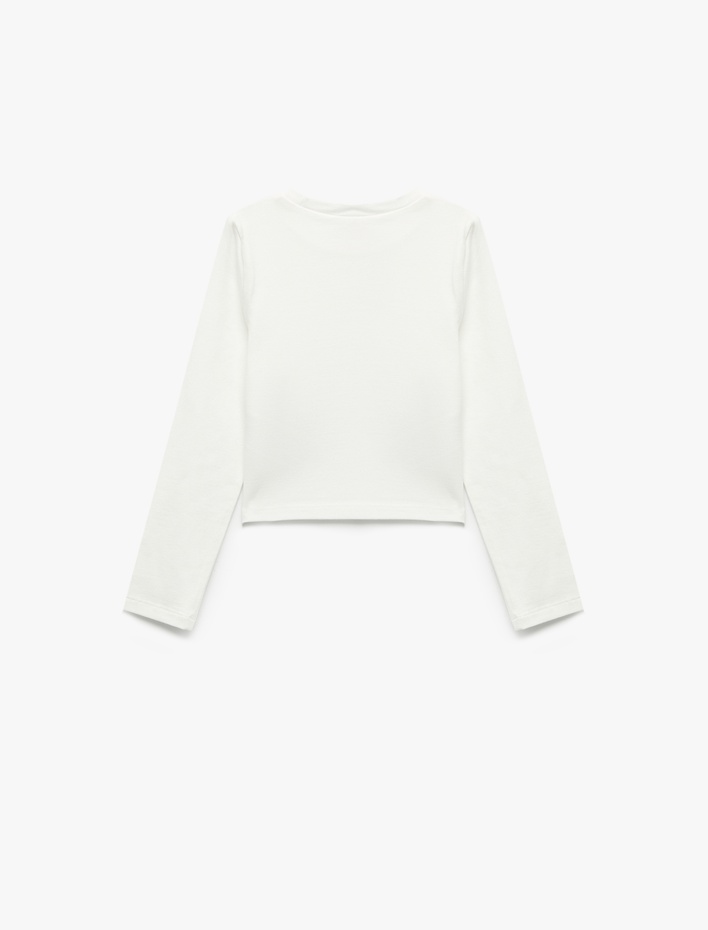 Kız Çocuk Pamuklu Bisiklet Yaka Uzun Kollu Basic Crop Tişört