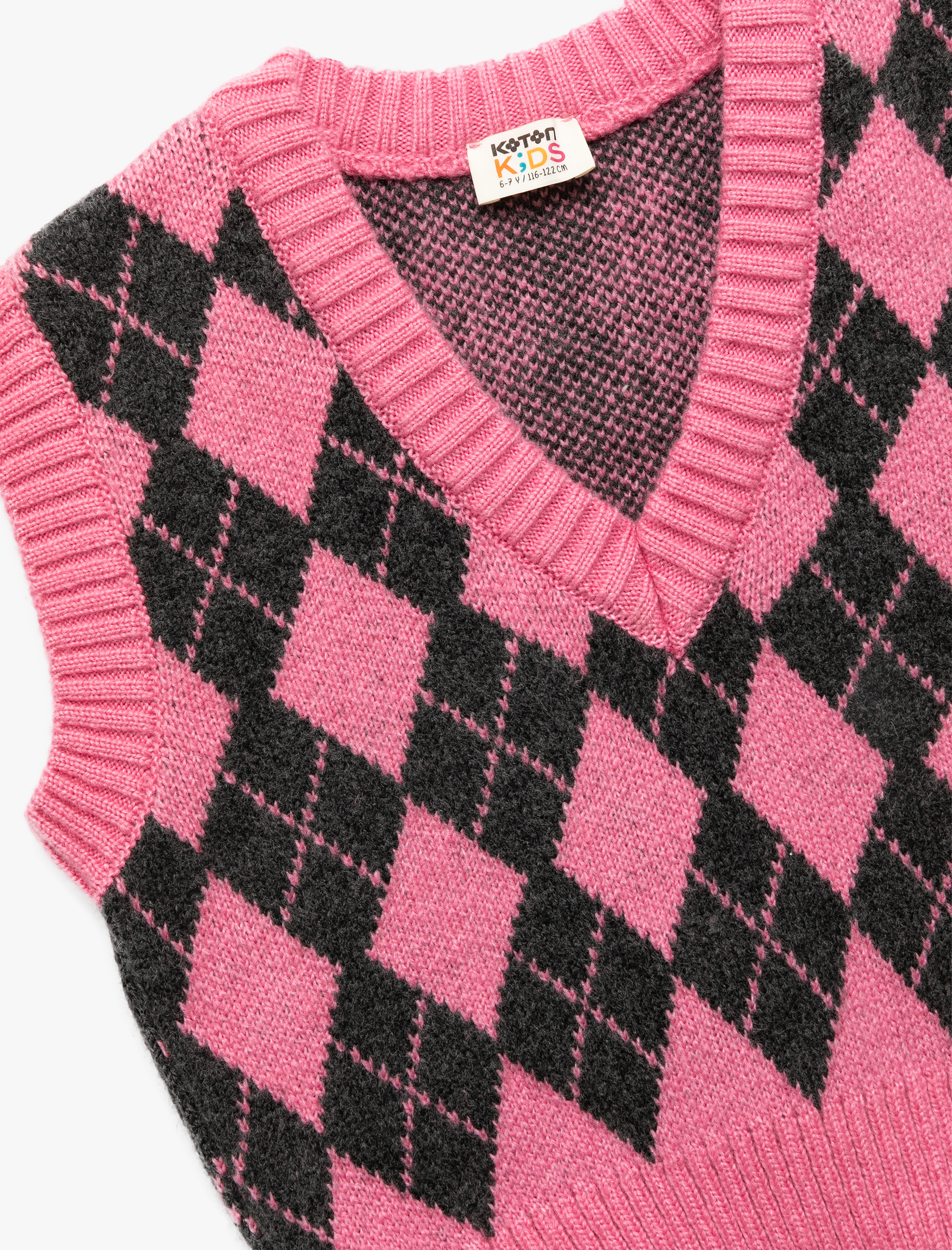  Kız Çocuk Baklava Desenli V Yaka Yumuşak Dokulu Süveter