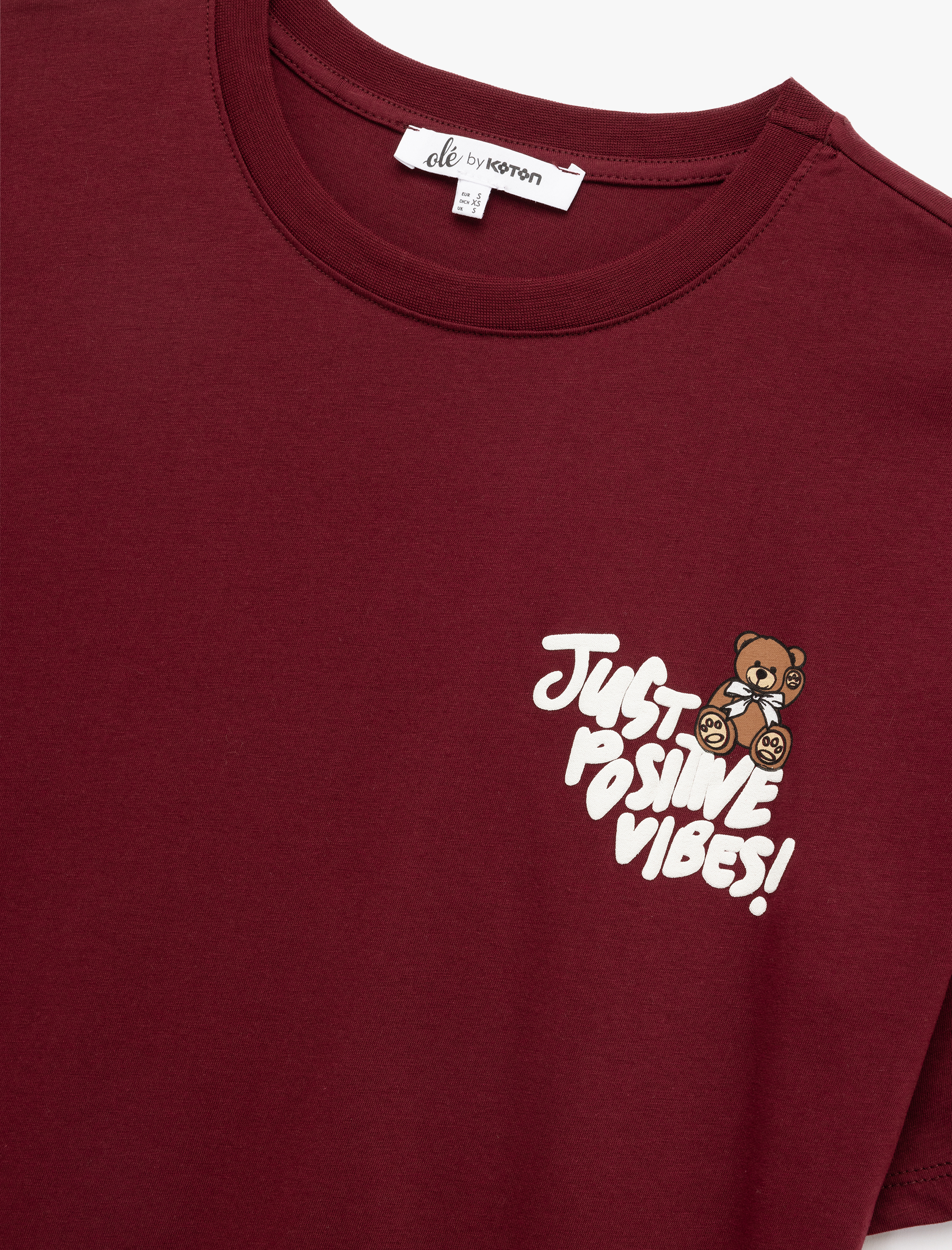   Kısa Kollu Bisiklet Yaka Ayıcık Baskılı Oversize Tişört