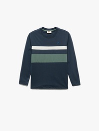 Pamuklu Yuvarlak Yaka Uzun Kollu Çizgili Sweatshirt