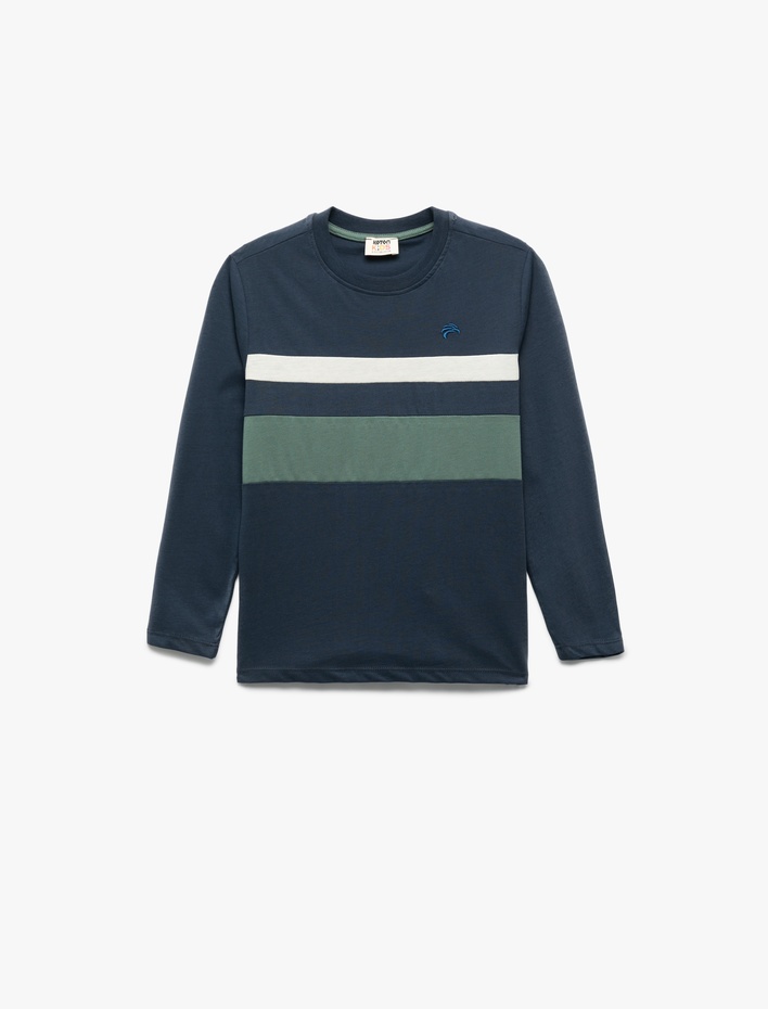 Erkek Çocuk Pamuklu Yuvarlak Yaka Uzun Kollu Çizgili Sweatshirt