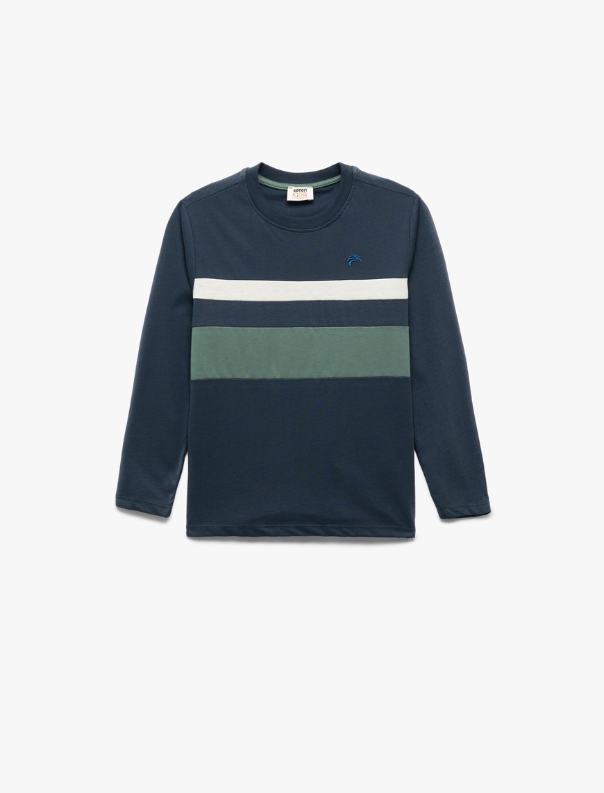  Erkek Çocuk Pamuklu Yuvarlak Yaka Uzun Kollu Çizgili Sweatshirt