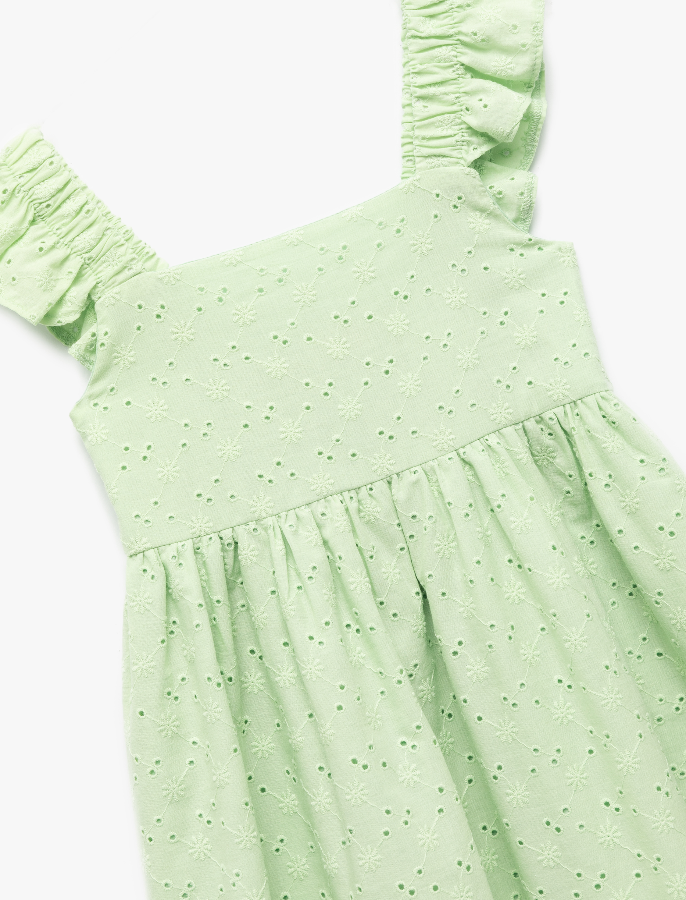  Kız Çocuk Pamuklu Fırfırlı Kare Yaka Brodeli Askılı Elbise