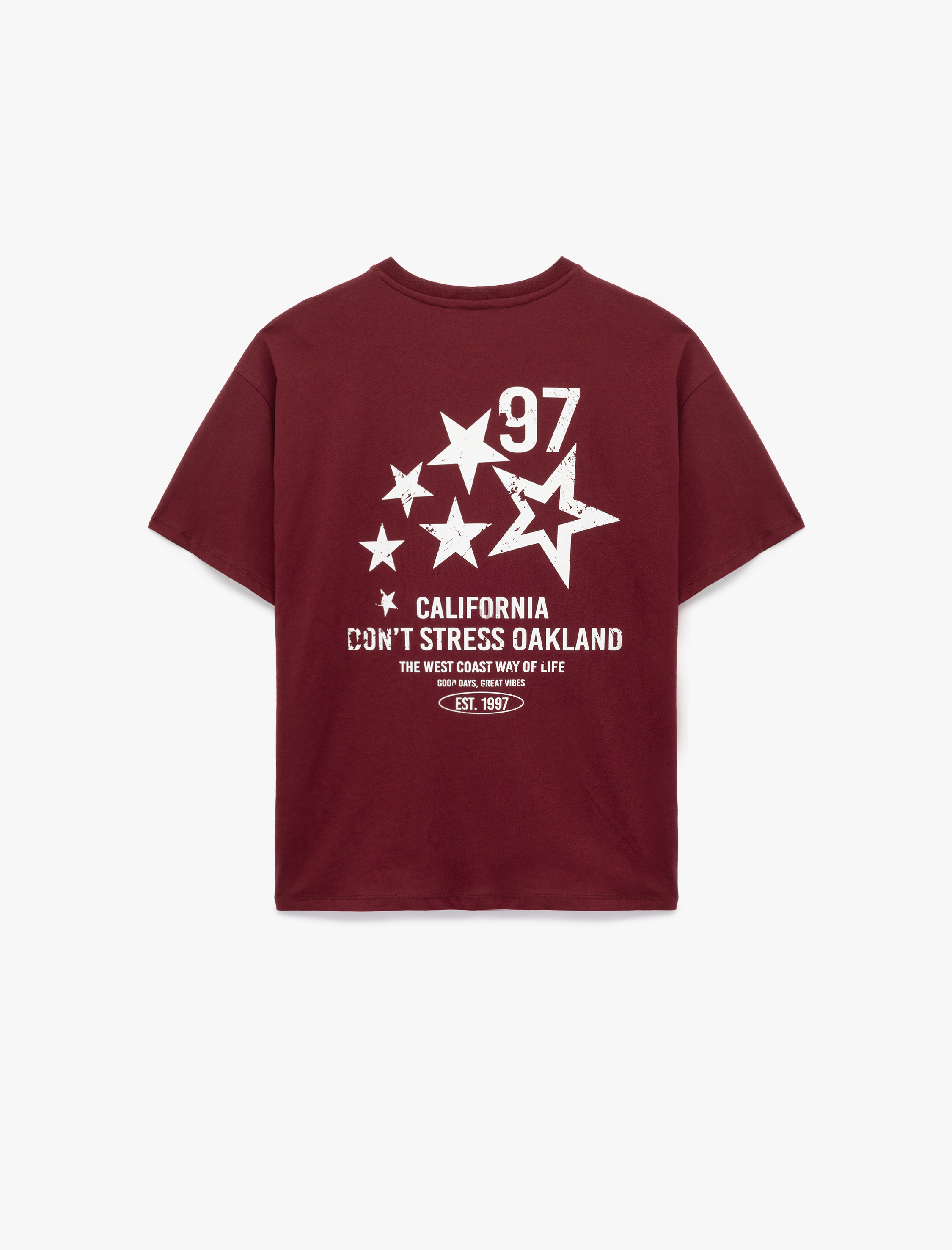   Kısa Kollu Bisiklet Yaka Arkası Baskılı Pamuklu Tişört