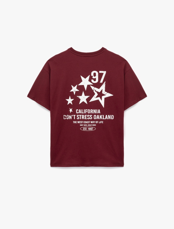  Kısa Kollu Bisiklet Yaka Arkası Baskılı Pamuklu Tişört