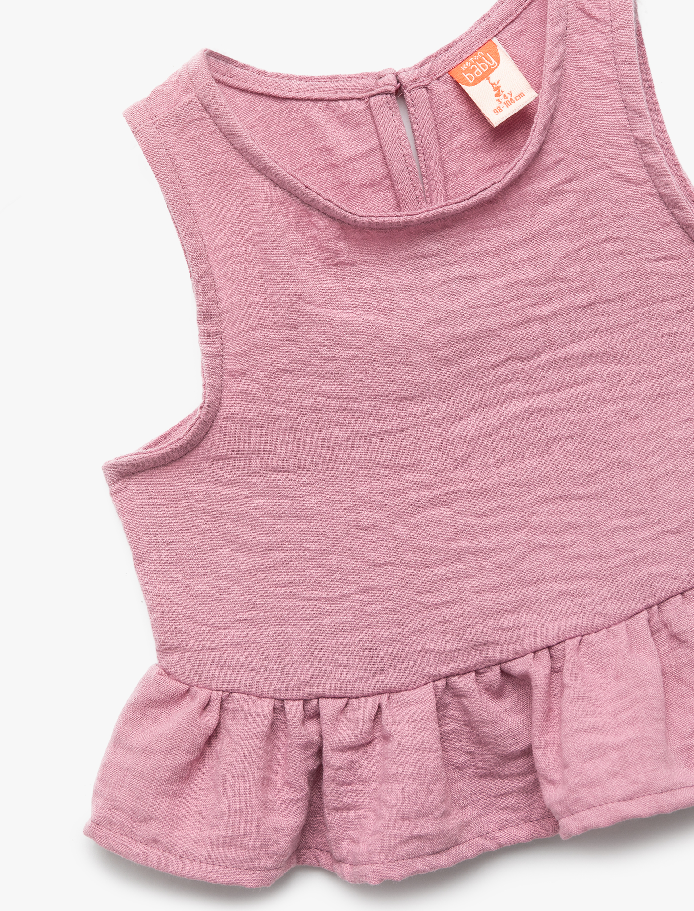  Kız Bebek Fırfır Detaylı Kolsuz Bisiklet Yaka Crop Bluz