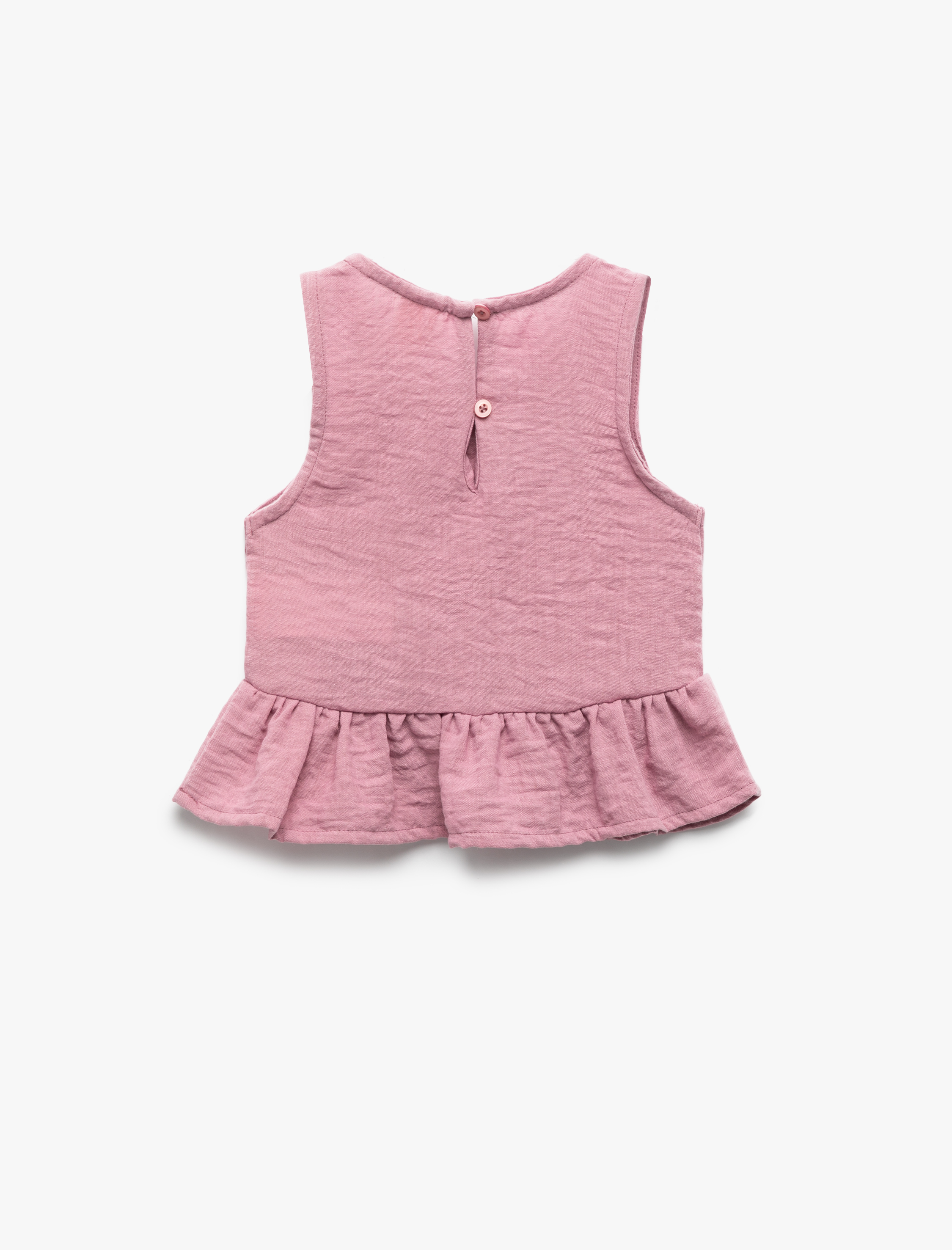  Kız Bebek Fırfır Detaylı Kolsuz Bisiklet Yaka Crop Bluz